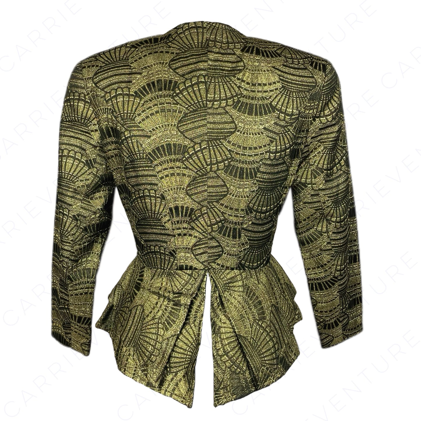 Vintage Zaiko Muraoka Metallic Gold Shiny Structured Fitted Blazer Dinner Jacket Size 6/8