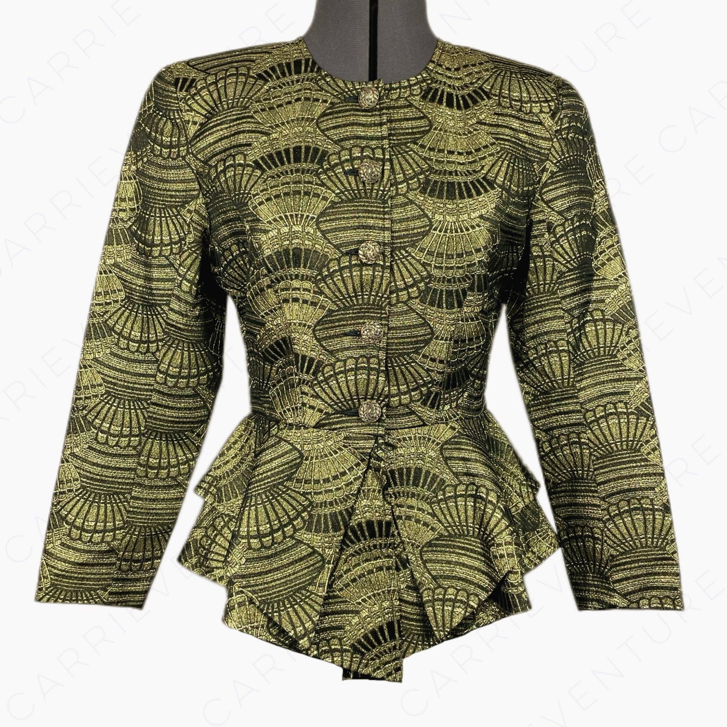 Vintage Zaiko Muraoka Metallic Gold Shiny Structured Fitted Blazer Dinner Jacket Size 6/8