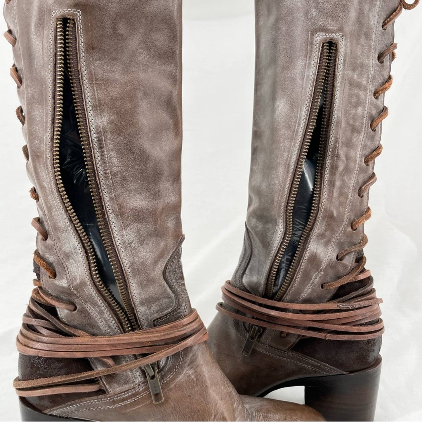 Freebird by Steven Coal Grey Gray Brown Lace Up Tall Distressed Leather Boots Size 7