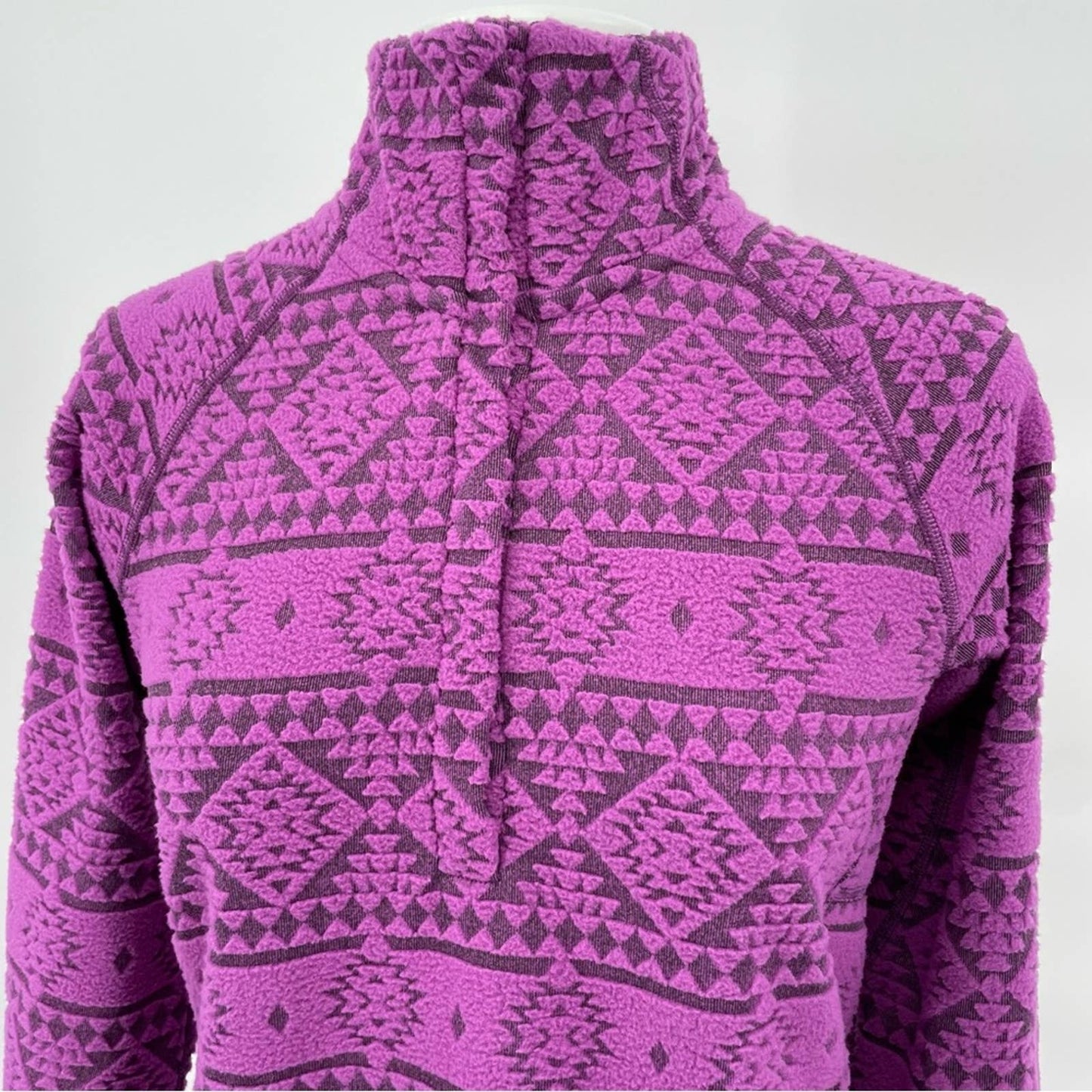 EMS Eastern Mountain Sports Bright Purple Pullover Fleece Jacket Top Snap Neck Size S