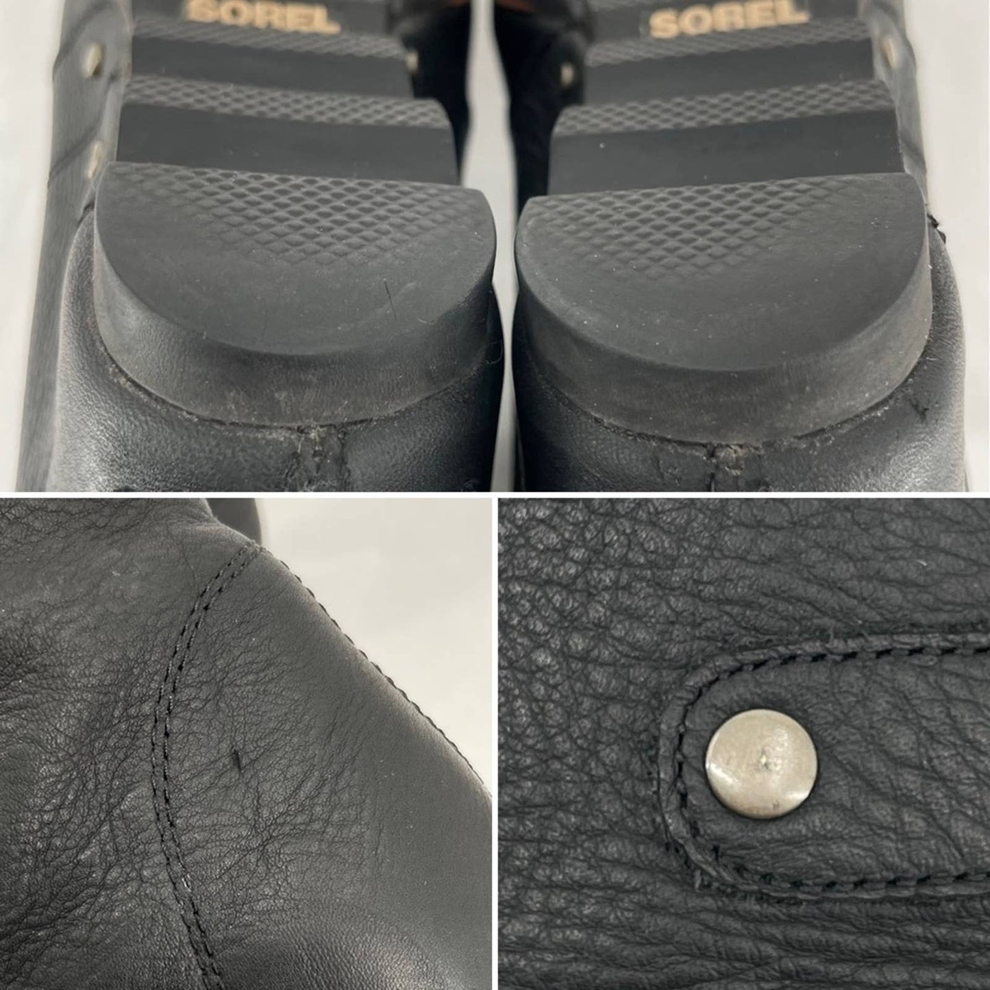 Sorel Black Joan of Arctic Wedge Real Shearling Trim Leather Mid Style Boots Size 9.5