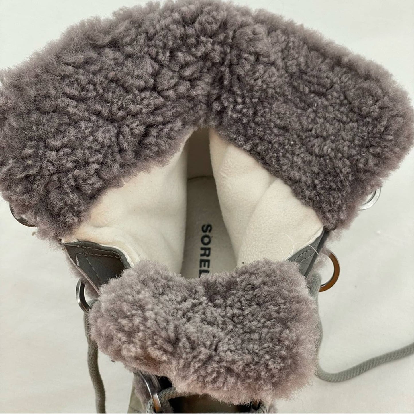 Sorel Joan of Arctic Wedge II Shearling Leather Boots Quarry Grey Greige Size 9.5