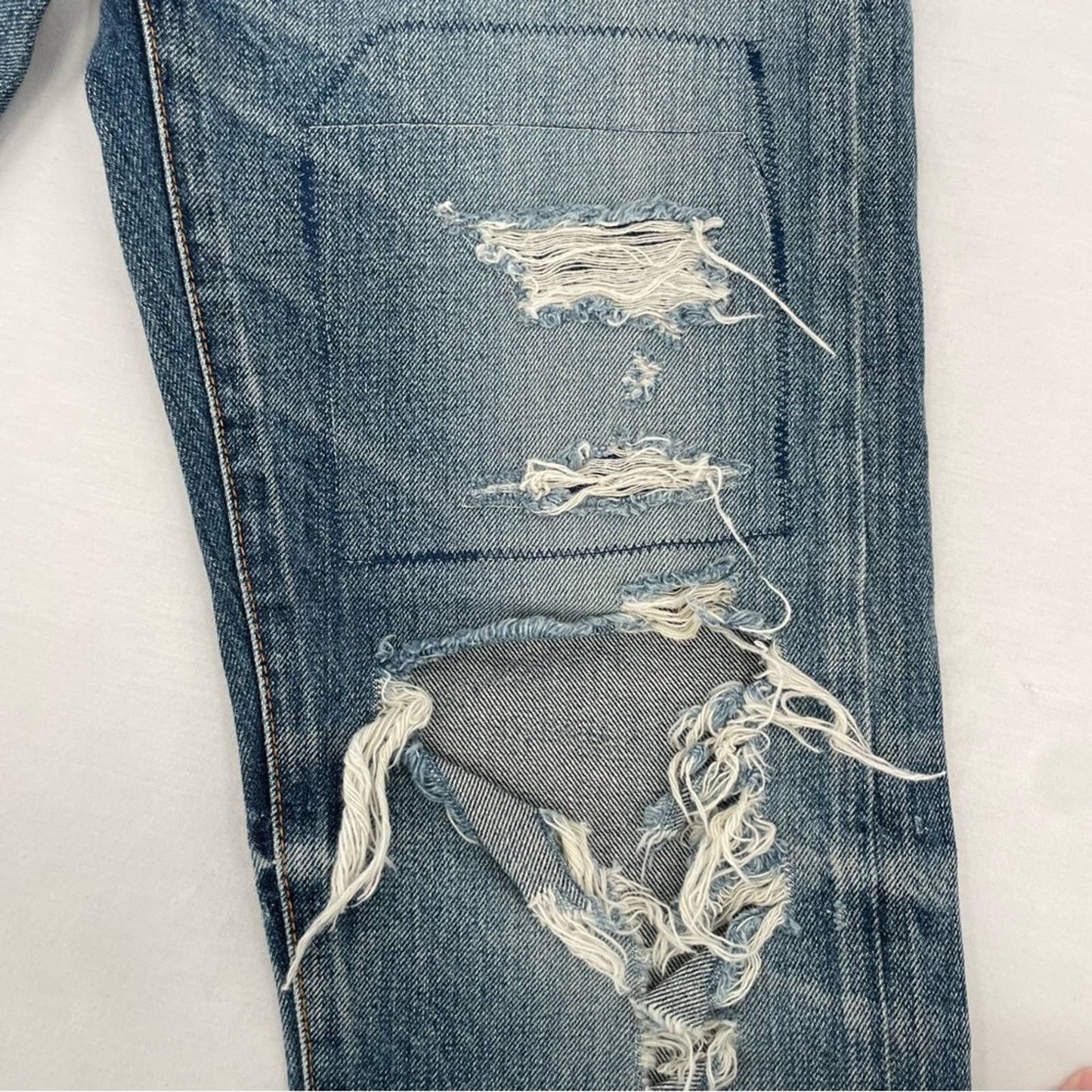 Moussy Premium Distressed Embroidered Patch Blue Jeans 27 Style 0108AC11-5960-1 Size 27