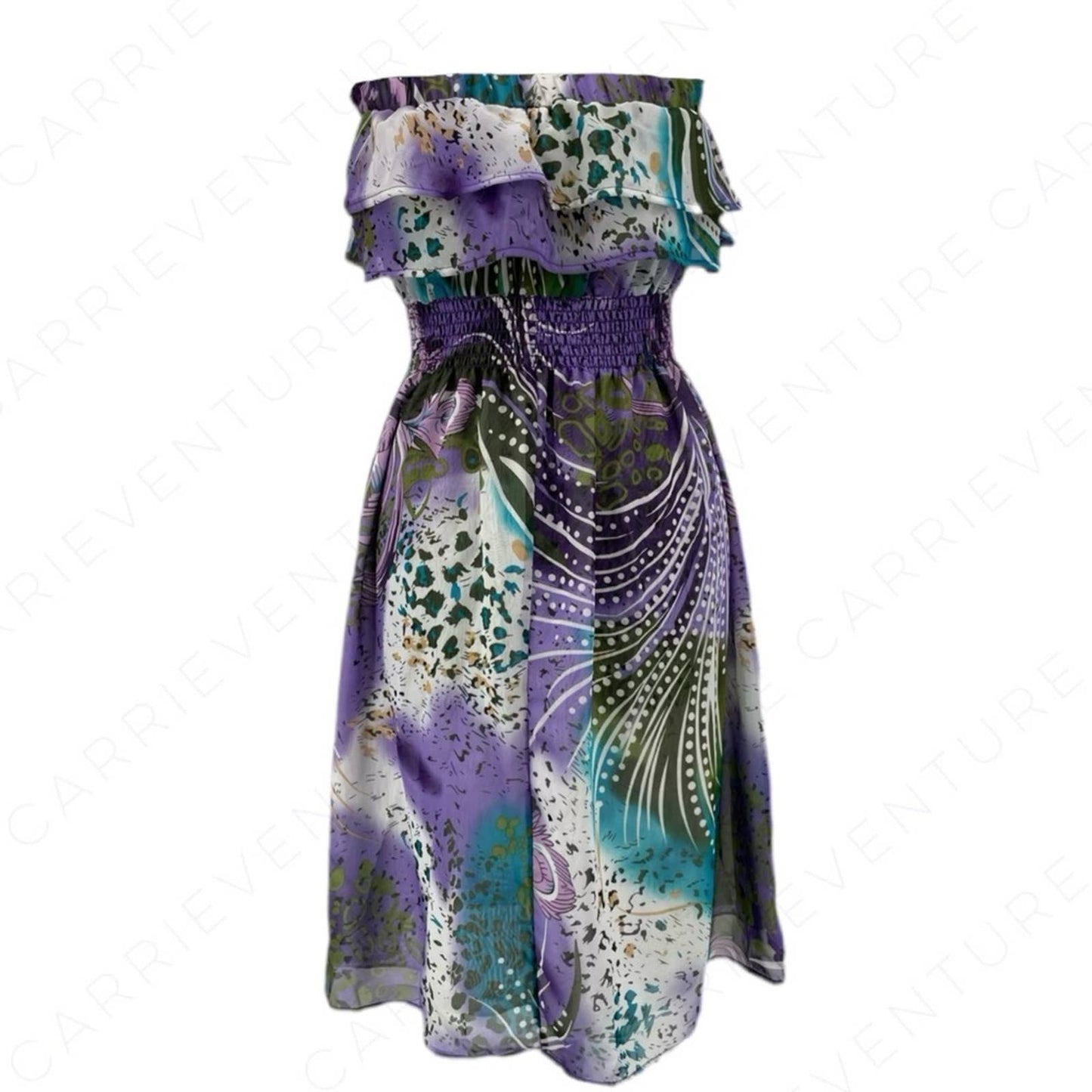 Ariella Purple Floral Printed Chiffon Dress Strapless Elasticized Stretchy Lined Size S
