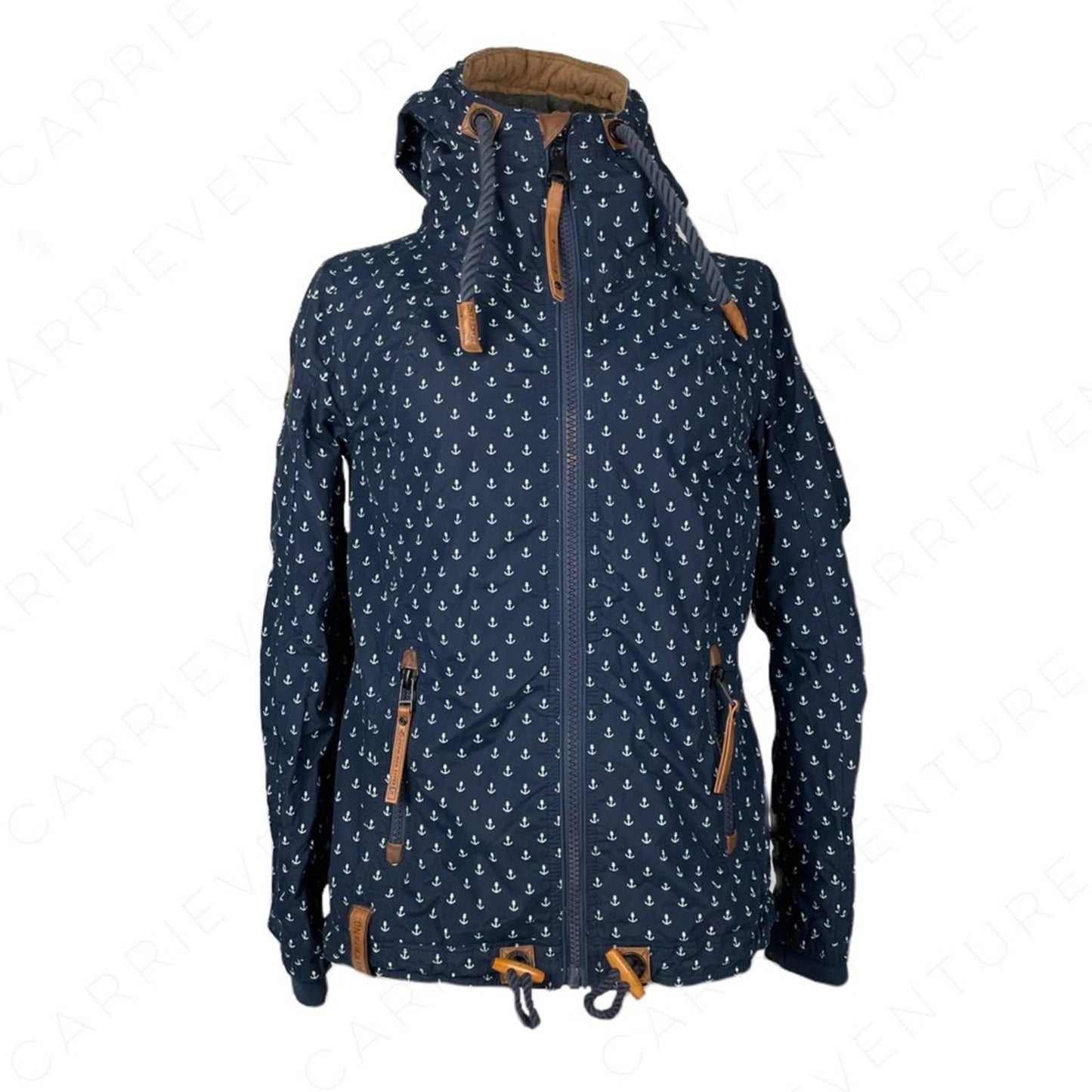 Naketano Navy Blue White Anchor Print Parka Jacket Herr Schlapp Von Schwanz Size S