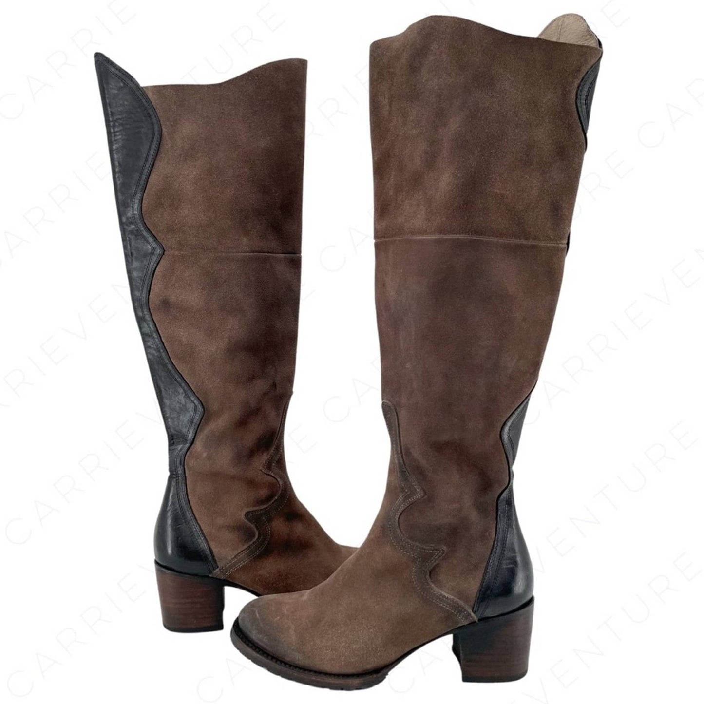 Freebird by Steven Fuego Tall Leather Heeled Riding Boots Suede Brown Black Size 10