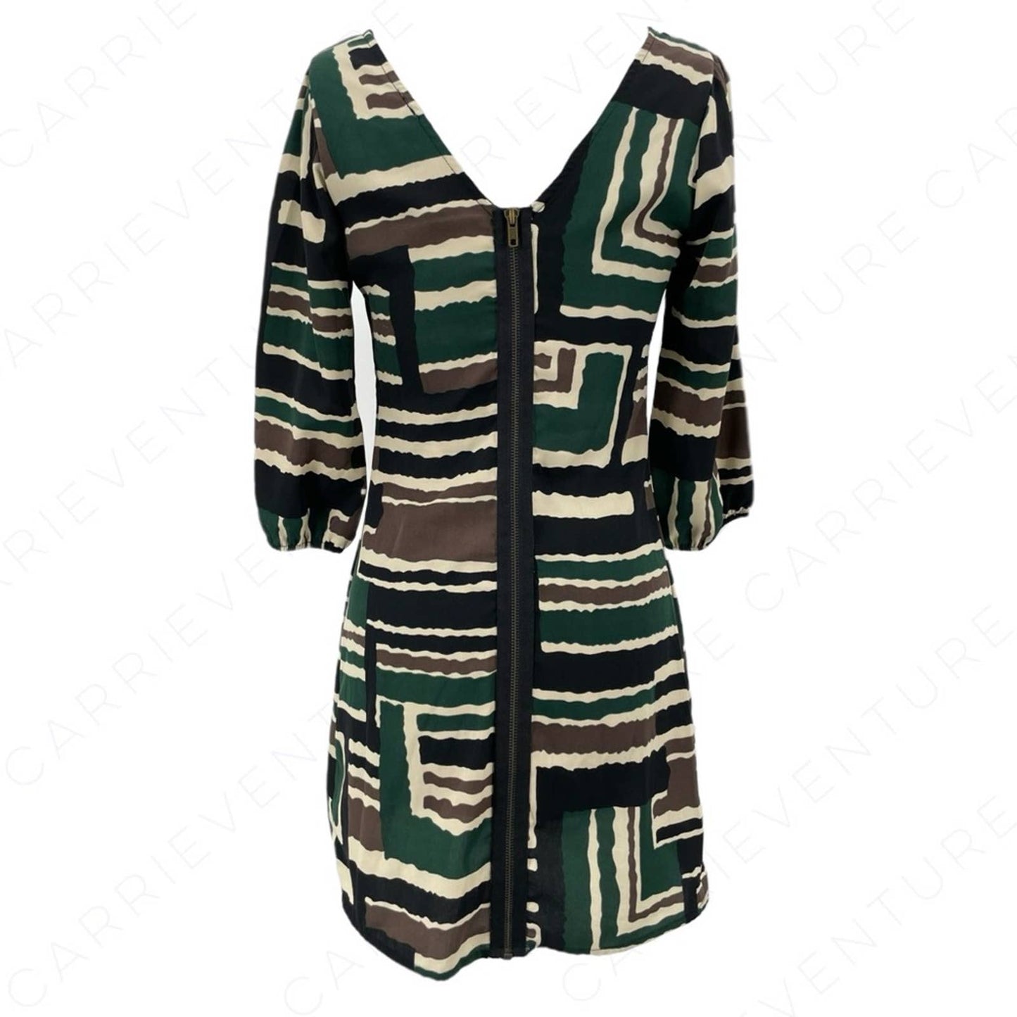 Retro Dress MidMod Vibes Abstract Cocktail Back Zip Geometric Earth Tones Size S