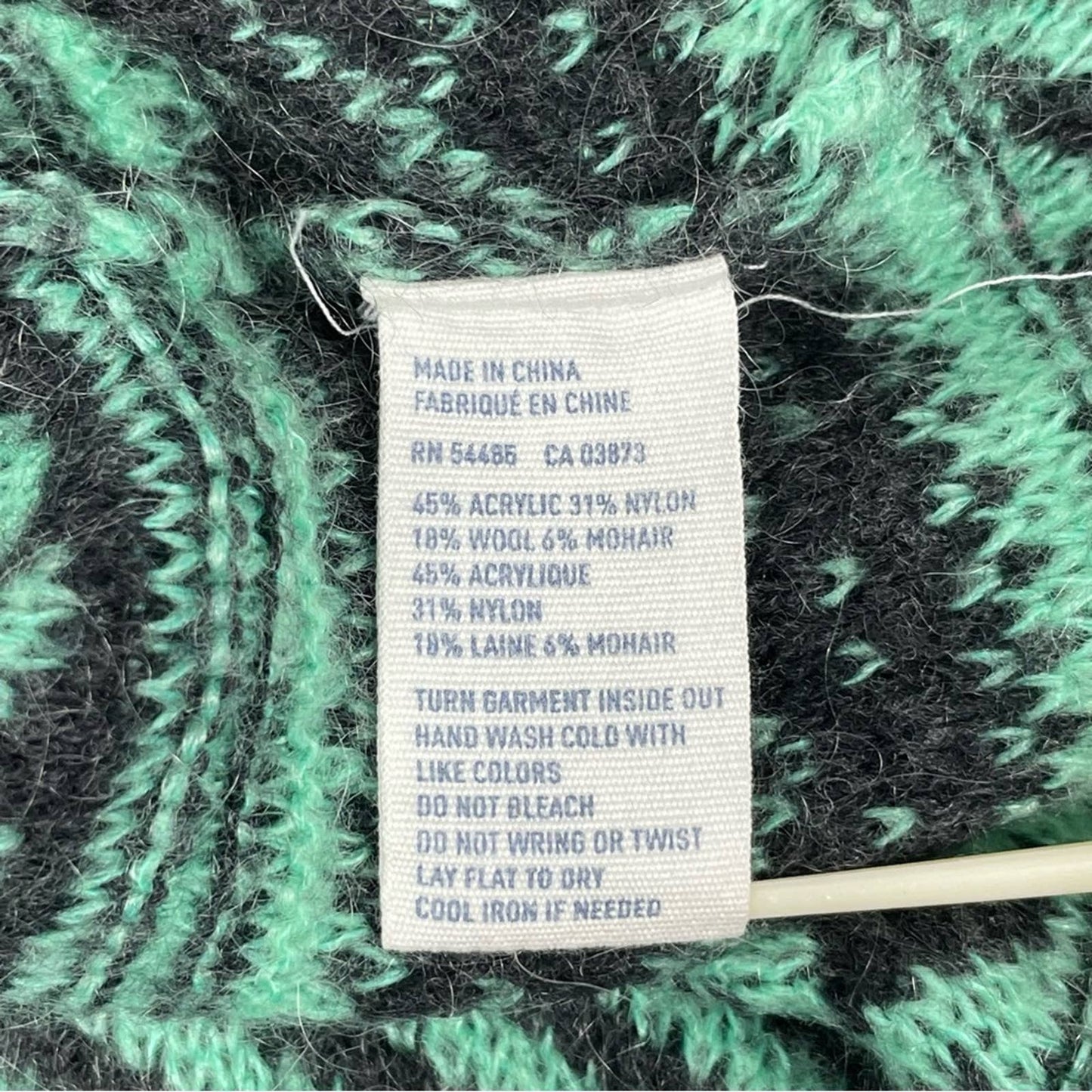 AEO American Eagle Wool Mohair Blend Stripe Geometric Mint Green Gray Sweater Size M