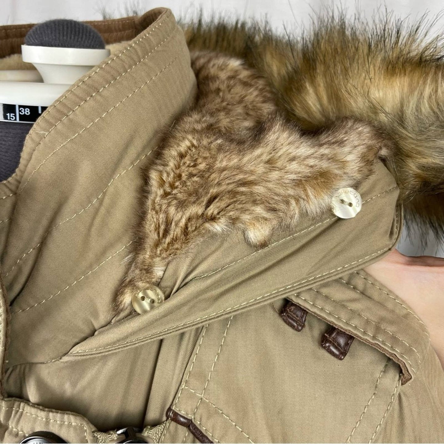 Naketano Camel Parka Sand Tan Long Plush Lined Heavy Faux Fur Hood Winter Coat Size S