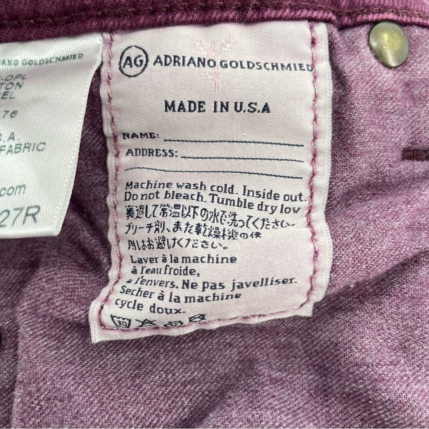 AG Adriano Goldschmied The Stevie Ankle Slim Straight Leg Purple Plum Jeans Size 27