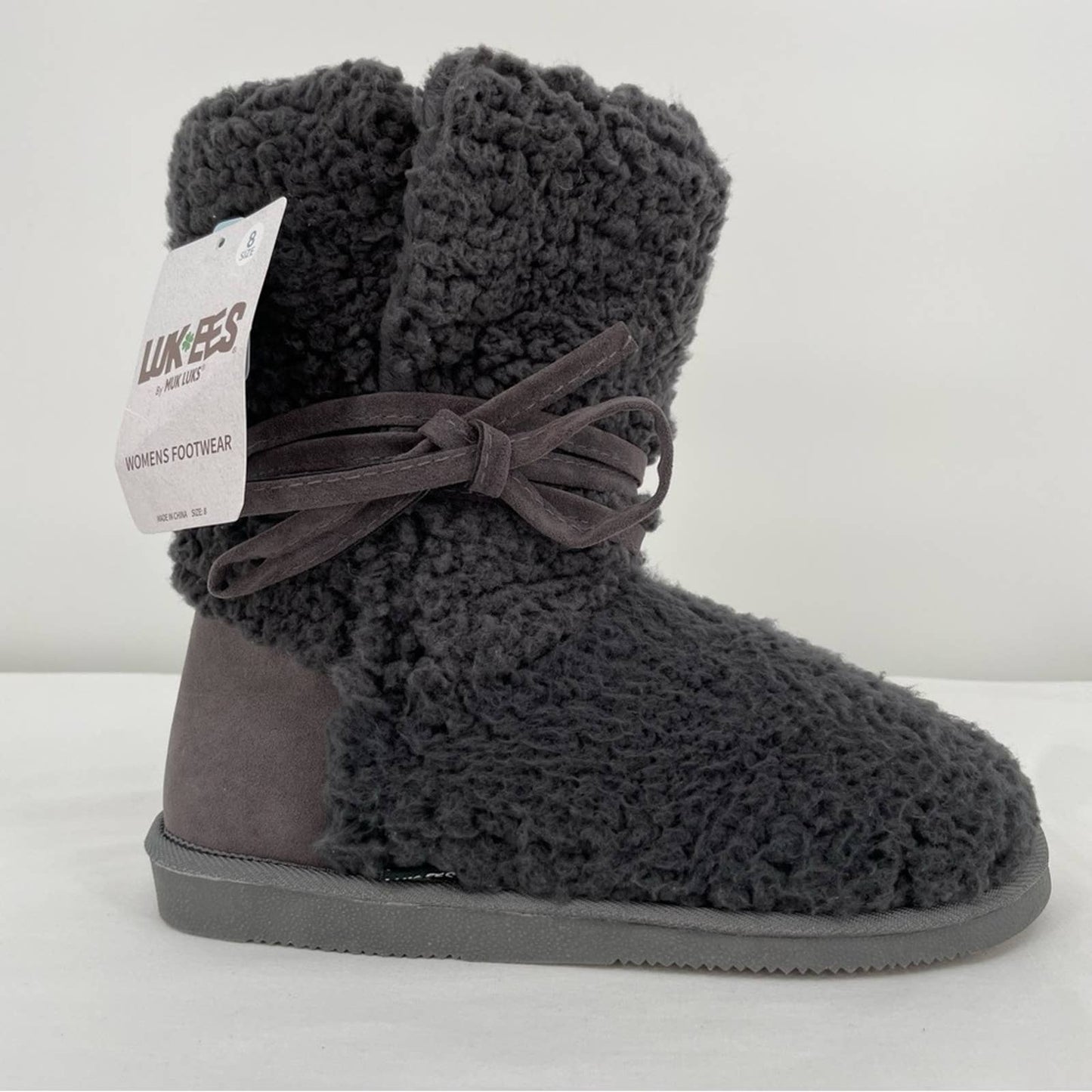NWT Lukees by Muk Luks Clementine Fuzzy Cozy Slipper Booties Dark Gray Grey Size 8
