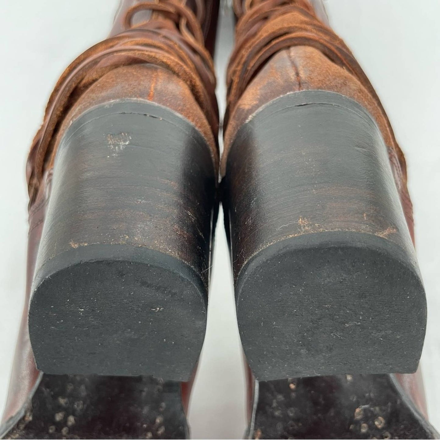 Freebird by Steven Coal Cognac Brown Red Lace Back Tall Heeled Leather Boots Size 9