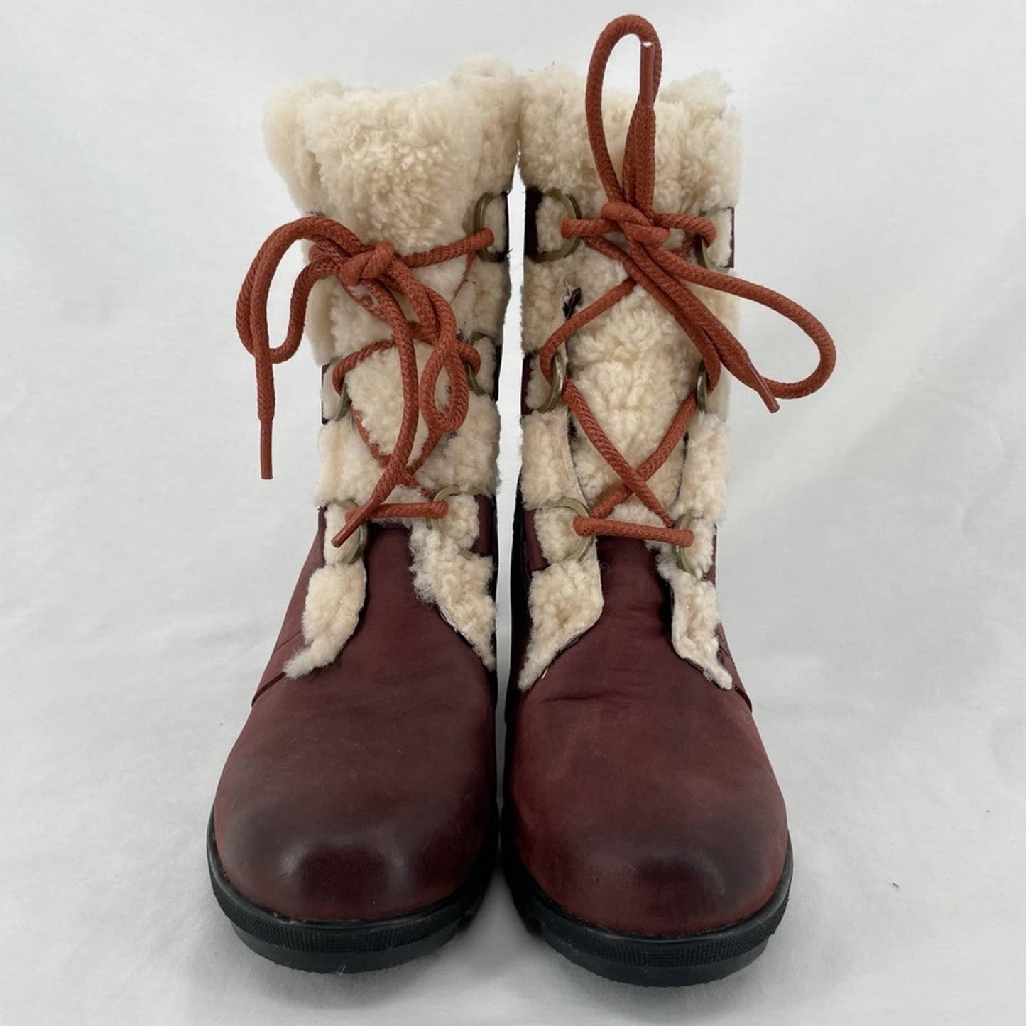 Sorel Joan of Arctic II Cattail Leather Suede Shearling Trim Wedge Mid Boots Size 9