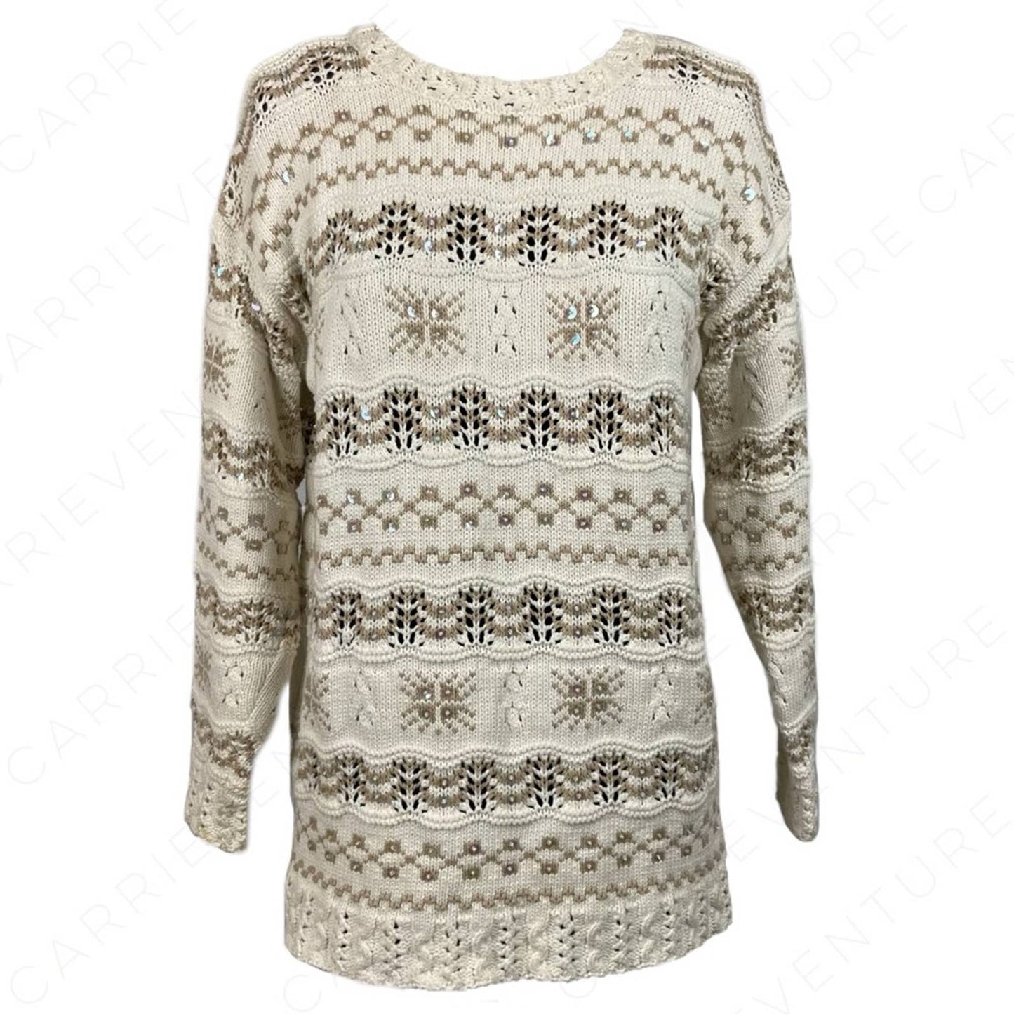 Vintage Lizsport Knit Sweater Winter Fair Isle Style Stripes Iridescent Sequins Size S