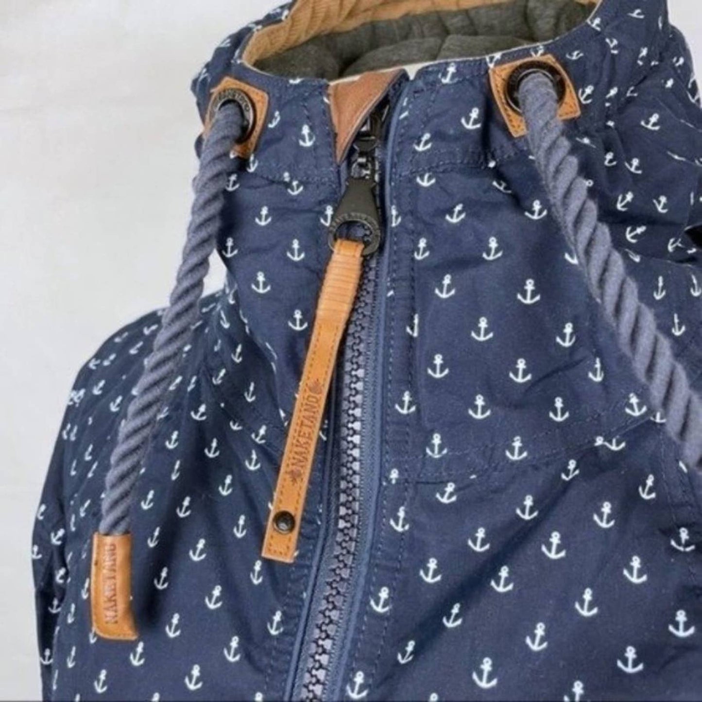 Naketano Navy Blue White Anchor Print Parka Jacket Herr Schlapp Von Schwanz Size S