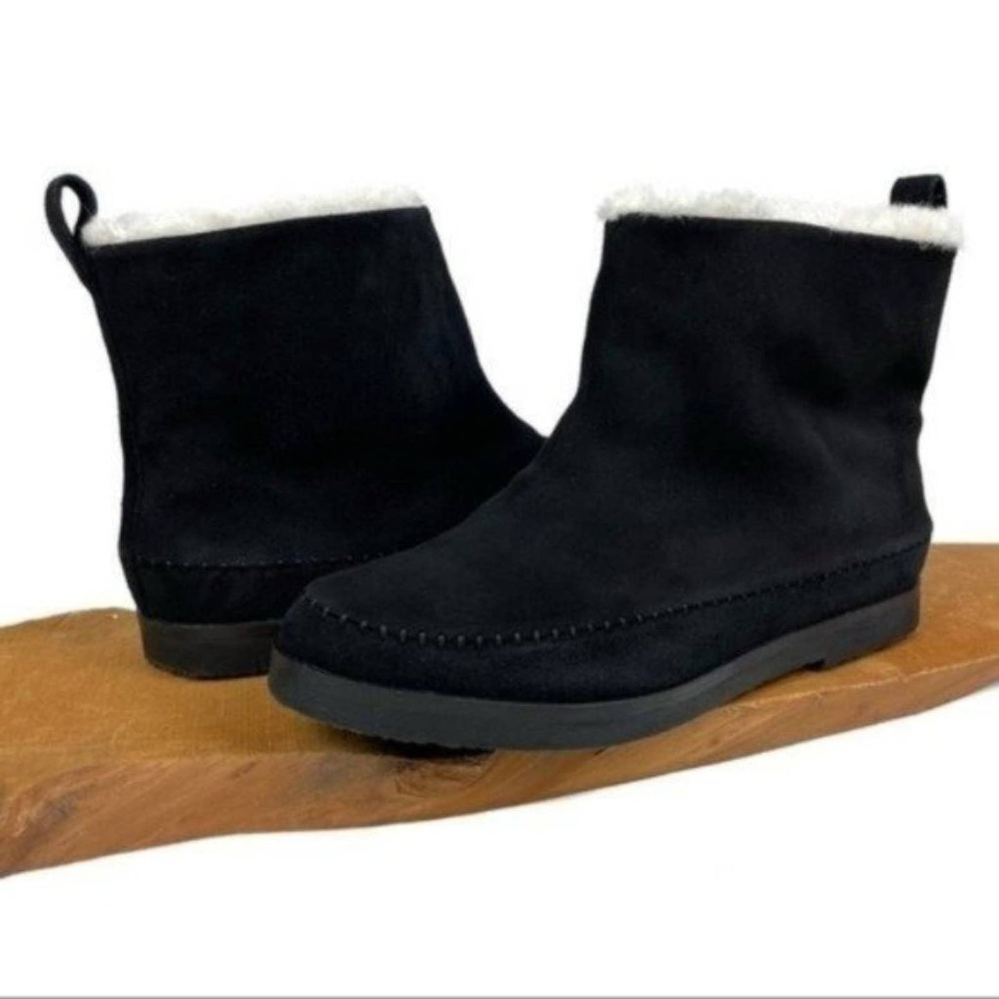 Jenni Kayne Black Suede Shearling Moc Boot Neutral Minimalist Ankle Bootie Size EU 41