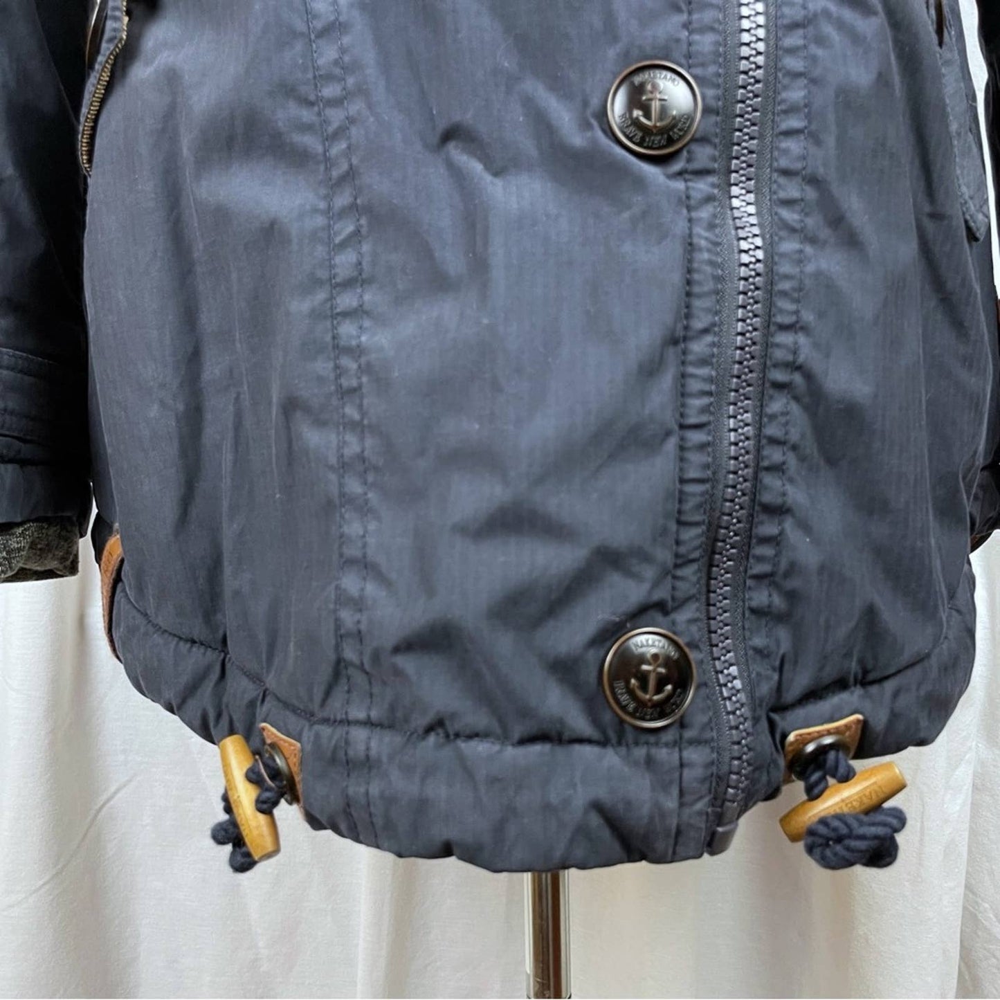 Naketano Navy Parka Dark Blue Long Plush Lined Heavy Faux Fur Hood Winter Coat Size S