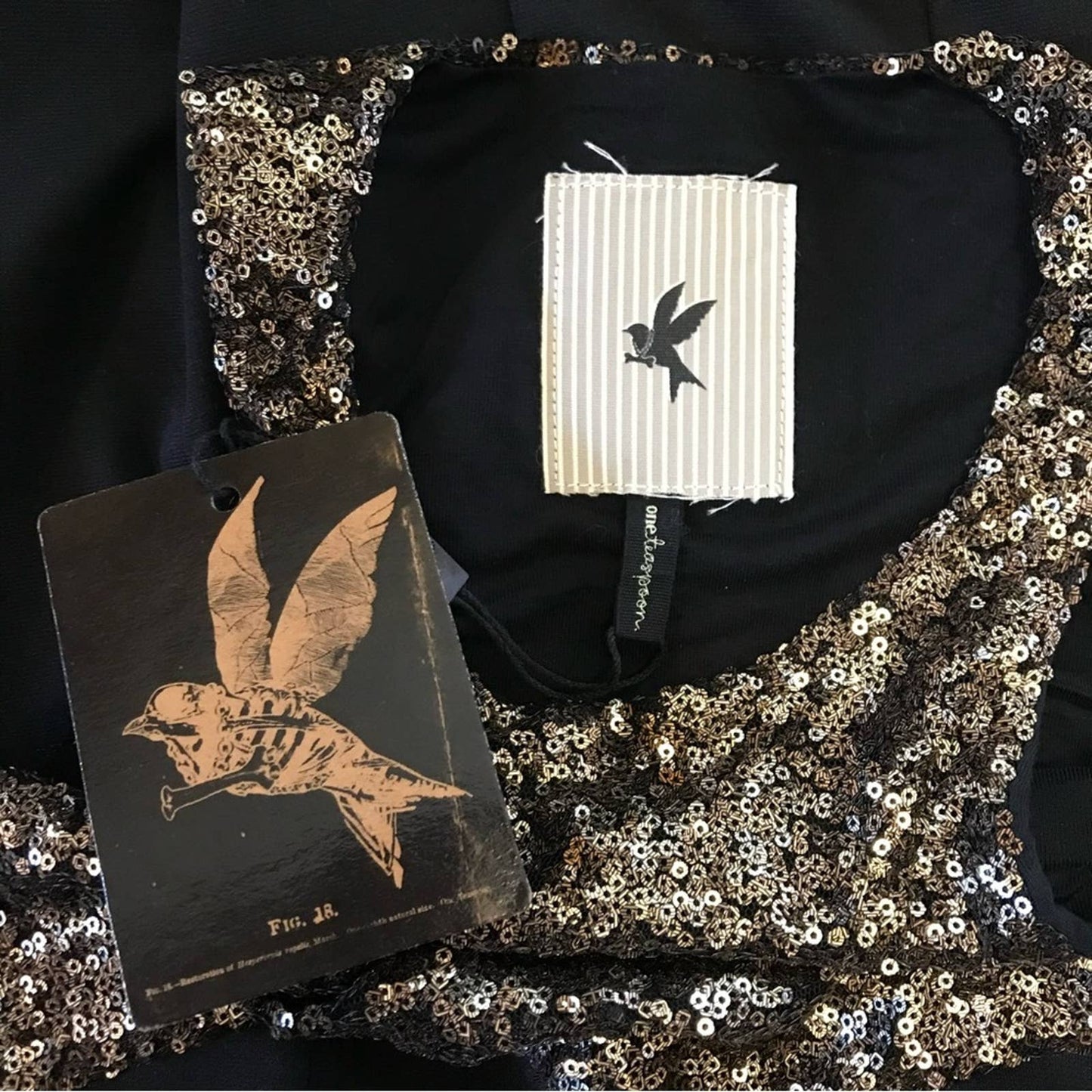 NWT OneTeaspoon Stoned Black Gold Sequin Bodycon Party NYE Holiday Dress Size XXS