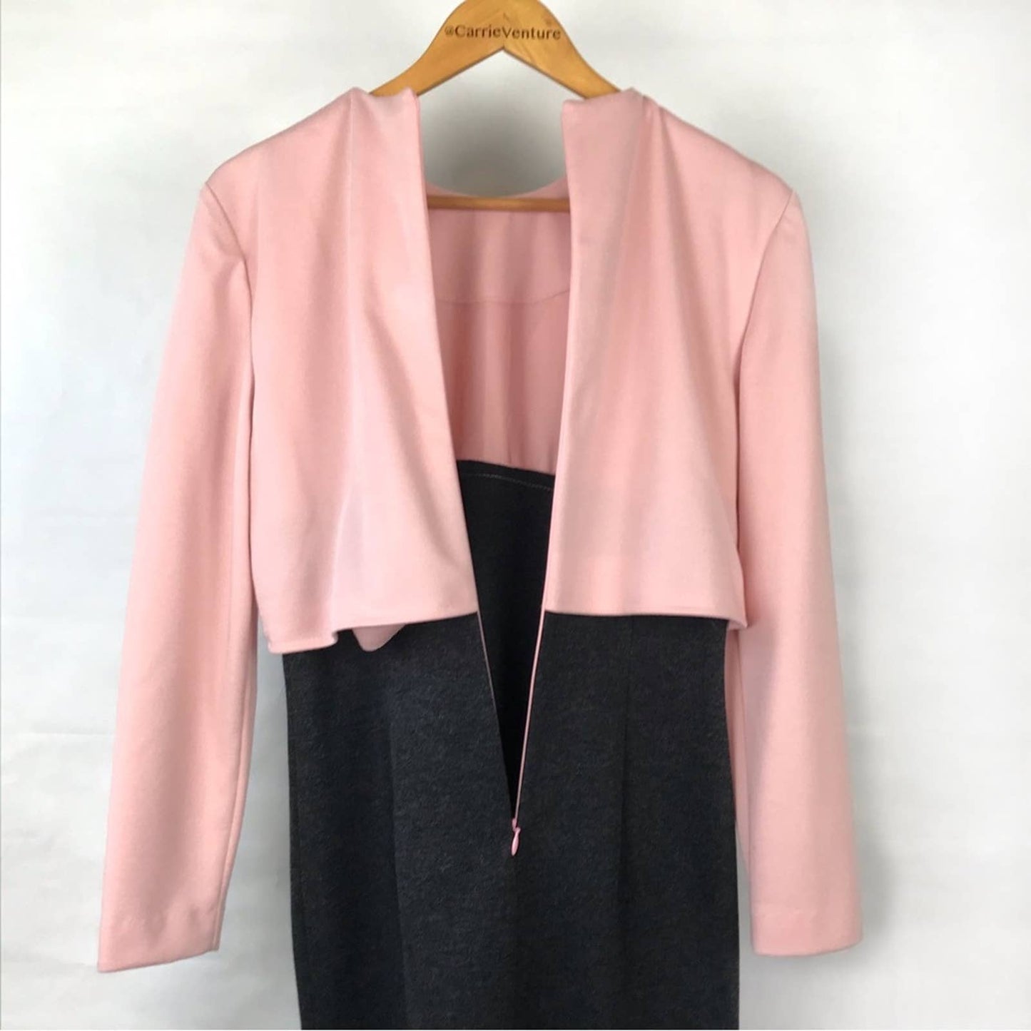 Vintage Leslie Fay Dress Cocktail Pink Charcoal Gray Scalloped Old Money Elegant Size 8P