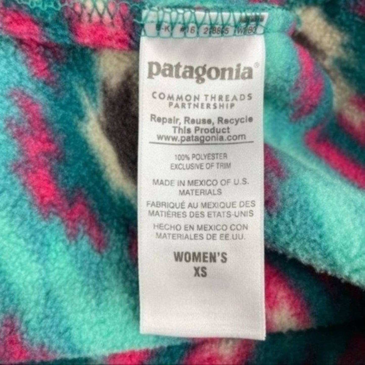 Patagonia Synchilla Wild Desert Beryl Green Fleece Geometric Southwestern Jacket Size XS