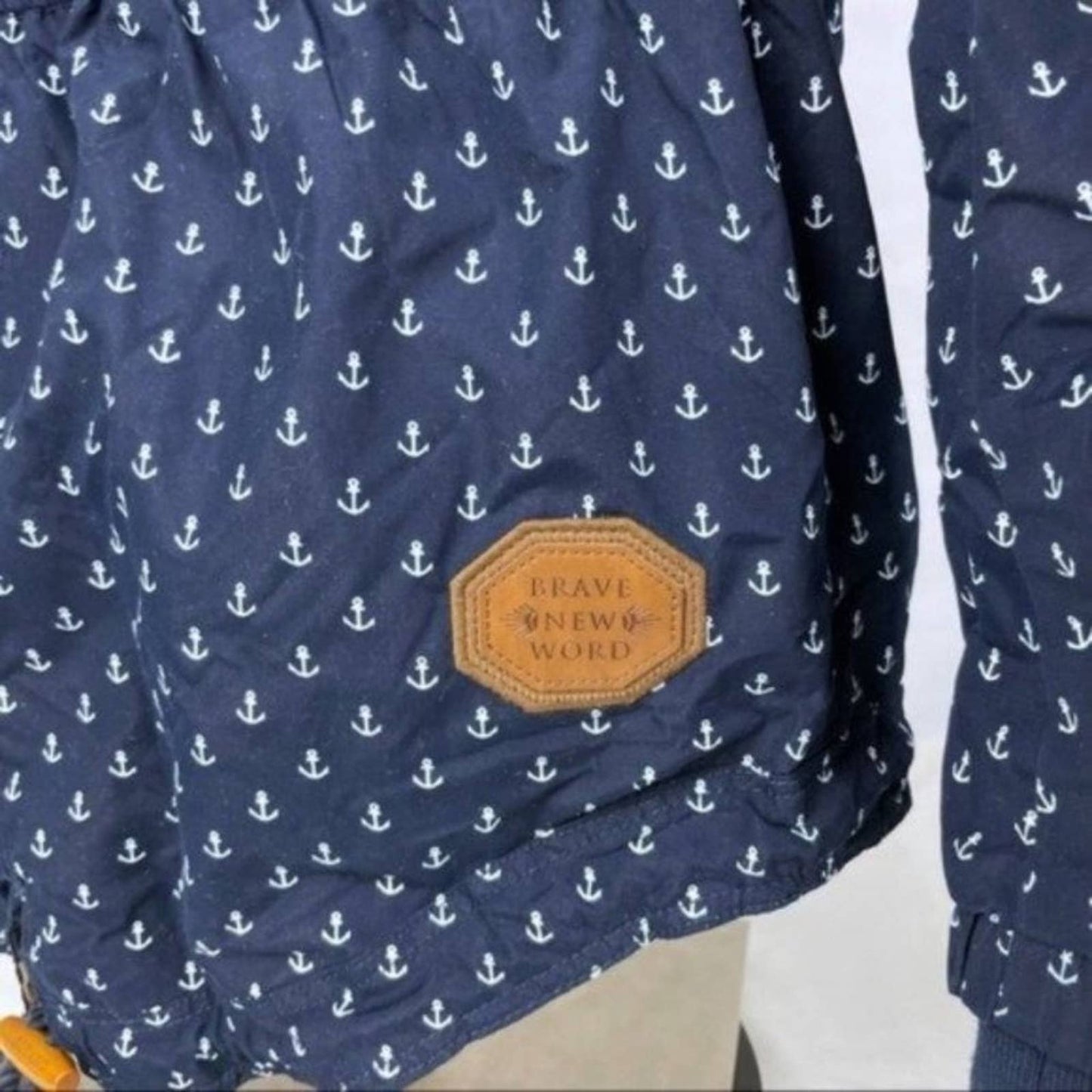 Naketano Navy Blue White Anchor Print Parka Jacket Herr Schlapp Von Schwanz Size S