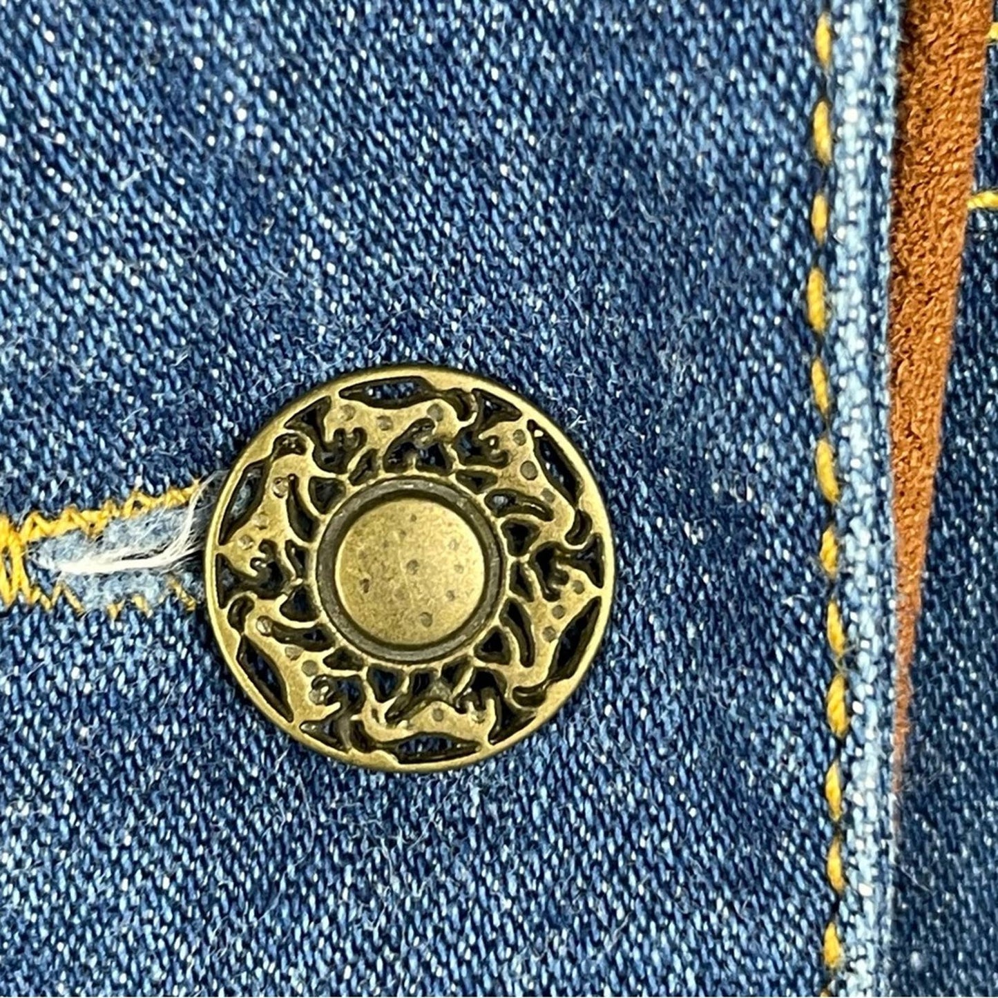 Vintage Erin London Zebra Tiger Tapestry Chambray Denim Button Shacket Jacket Size L