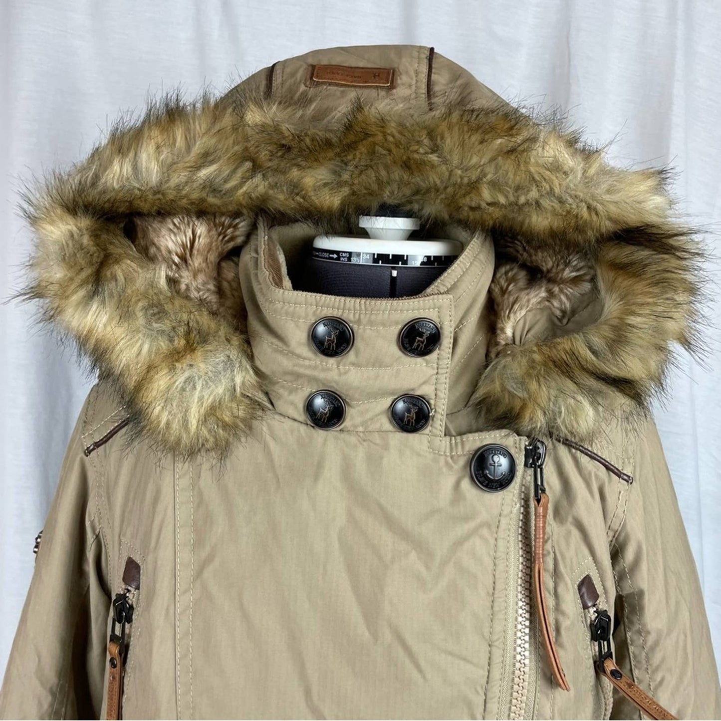 Naketano Camel Parka Sand Tan Long Plush Lined Heavy Faux Fur Hood Winter Coat Size S