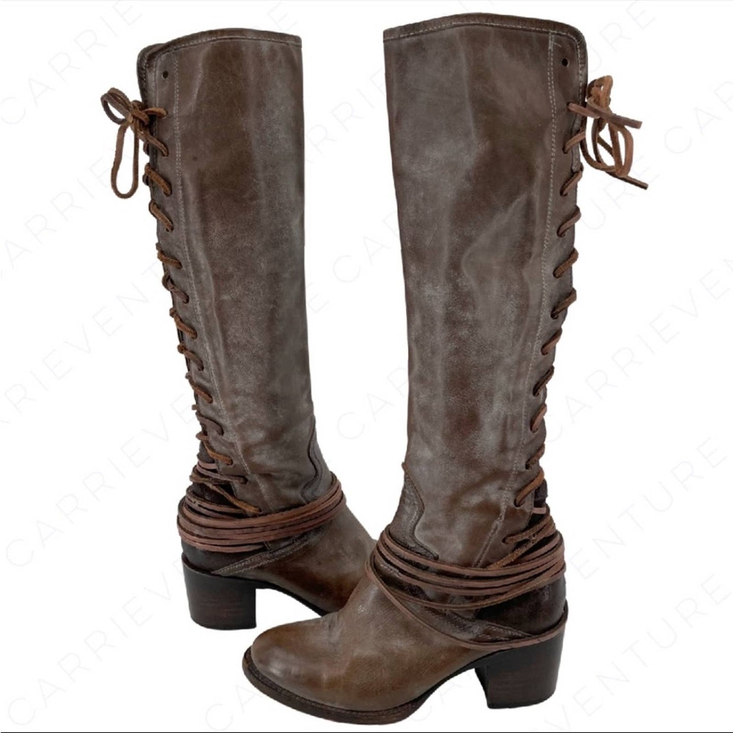 Freebird by Steven Coal Grey Gray Brown Lace Up Tall Distressed Leather Boots Size 7