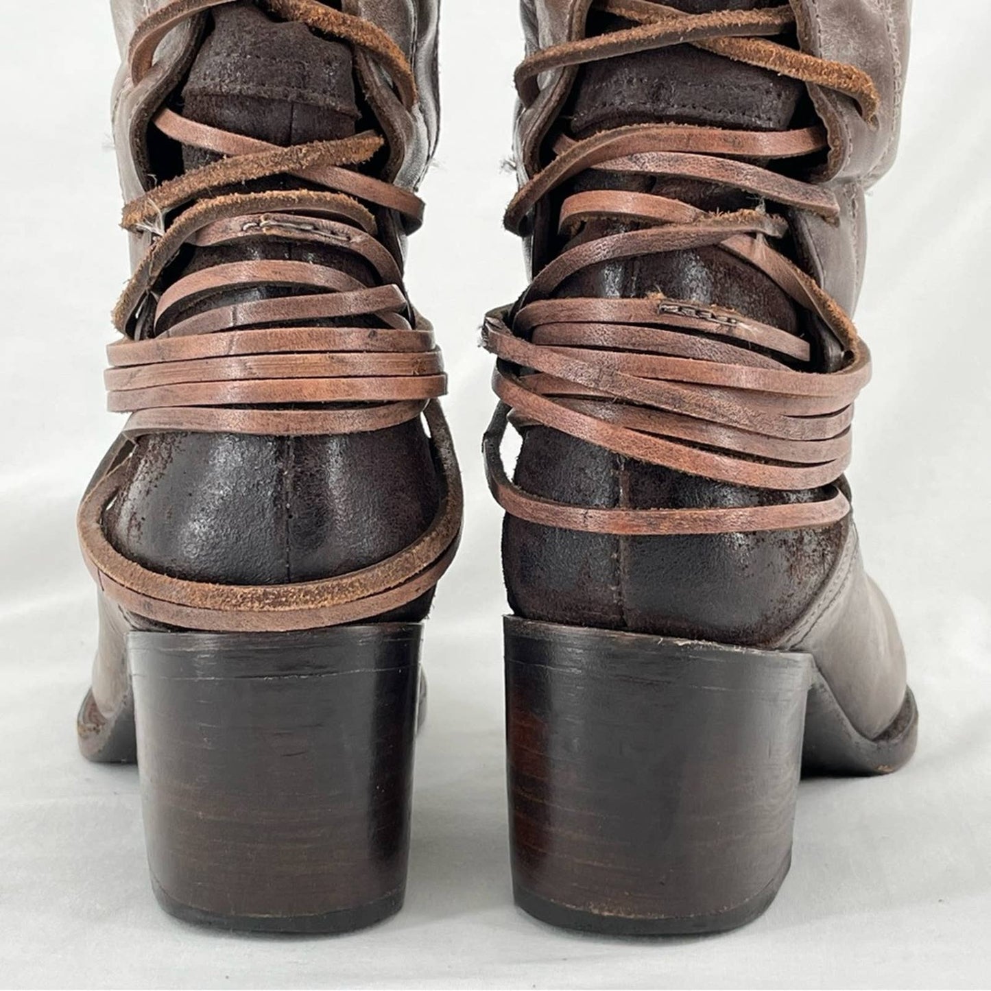 Freebird by Steven Coal Grey Gray Brown Lace Up Tall Distressed Leather Boots Size 7