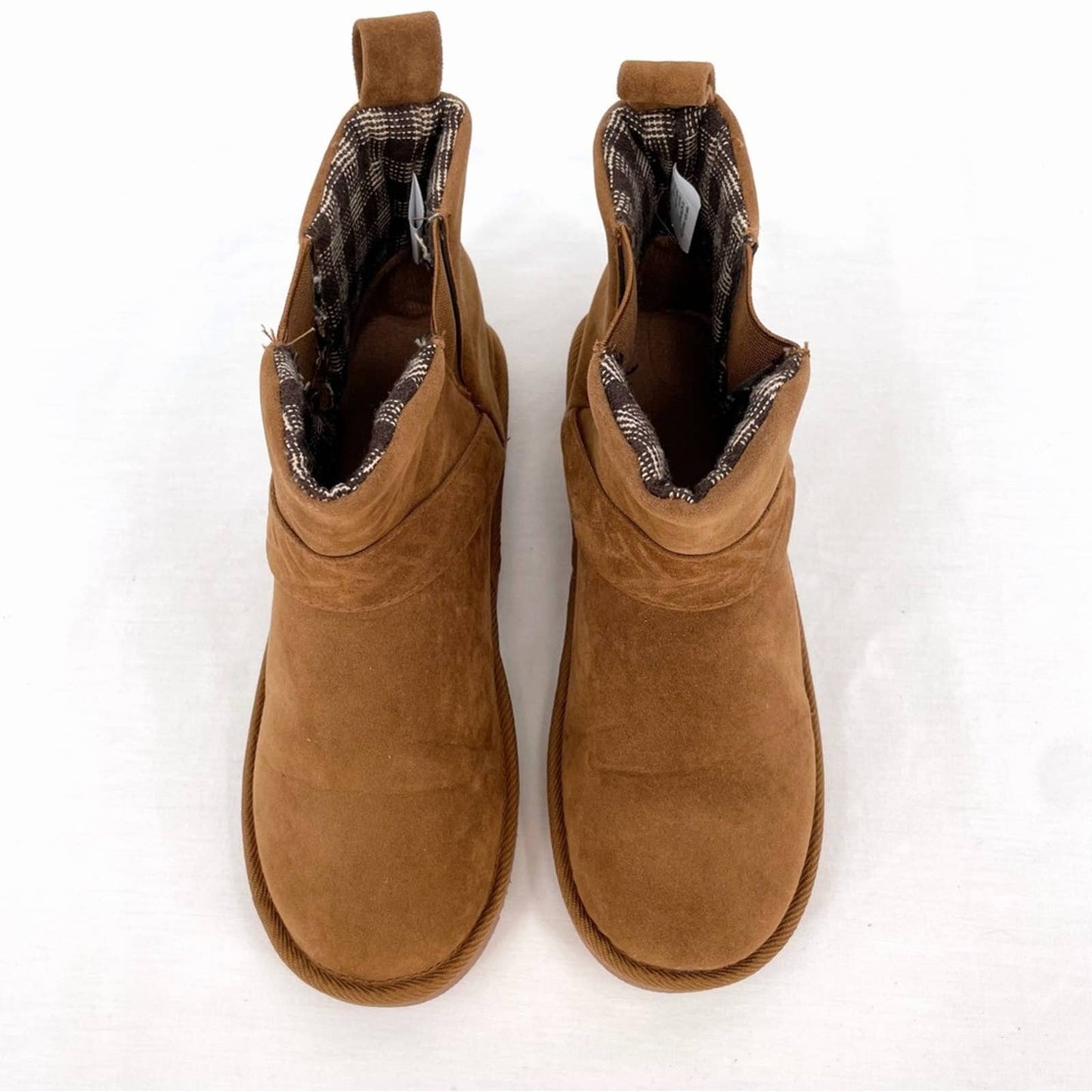 NWT Lukees by Muk Luks Harleen Low Ankle Booties Camel Tan Faux Suede Slippers Size 8