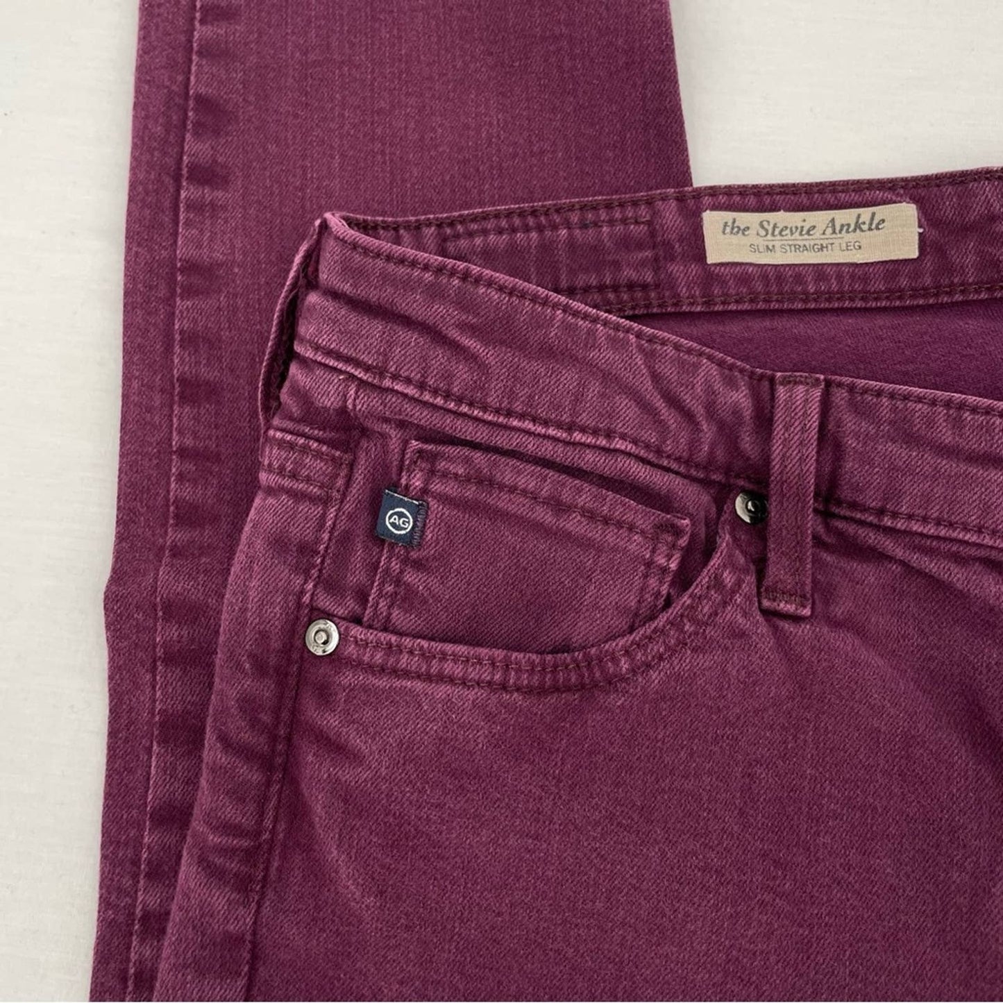 AG Adriano Goldschmied The Stevie Ankle Slim Straight Leg Purple Plum Jeans Size 27