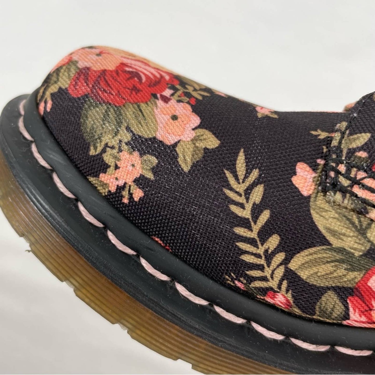 Dr. Martens 1460 Victorian Rose Antique Floral Black Canvas Combat Moto Boot Size 6