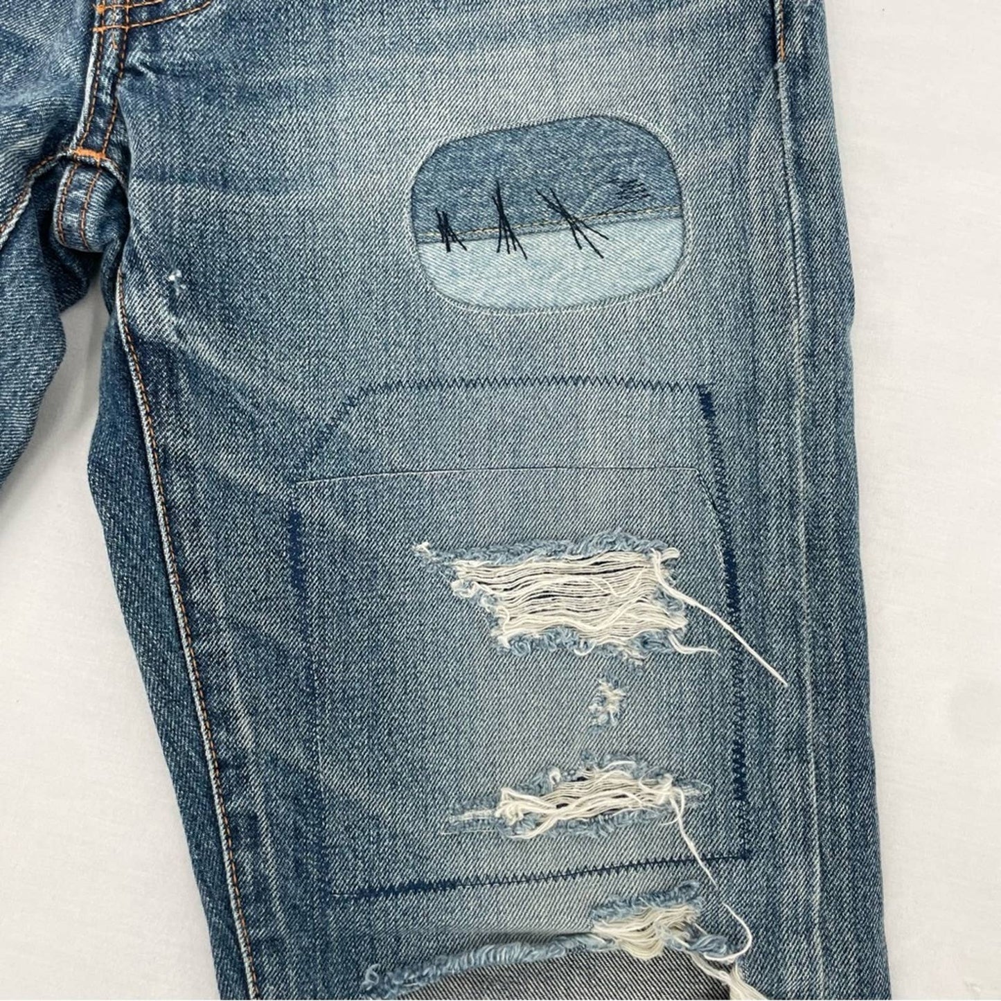 Moussy Premium Distressed Embroidered Patch Blue Jeans 27 Style 0108AC11-5960-1 Size 27