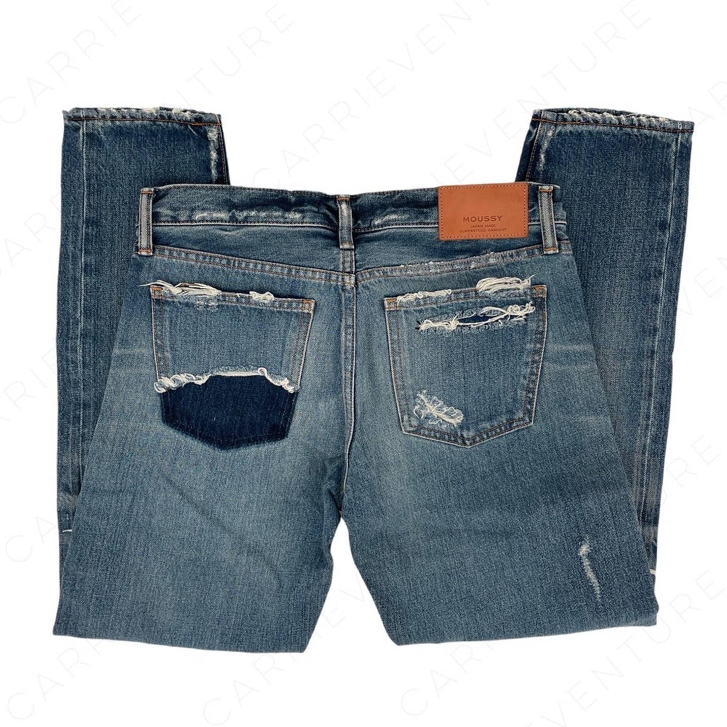 Moussy Premium Distressed Embroidered Patch Blue Jeans 27 Style 0108AC11-5960-1 Size 27