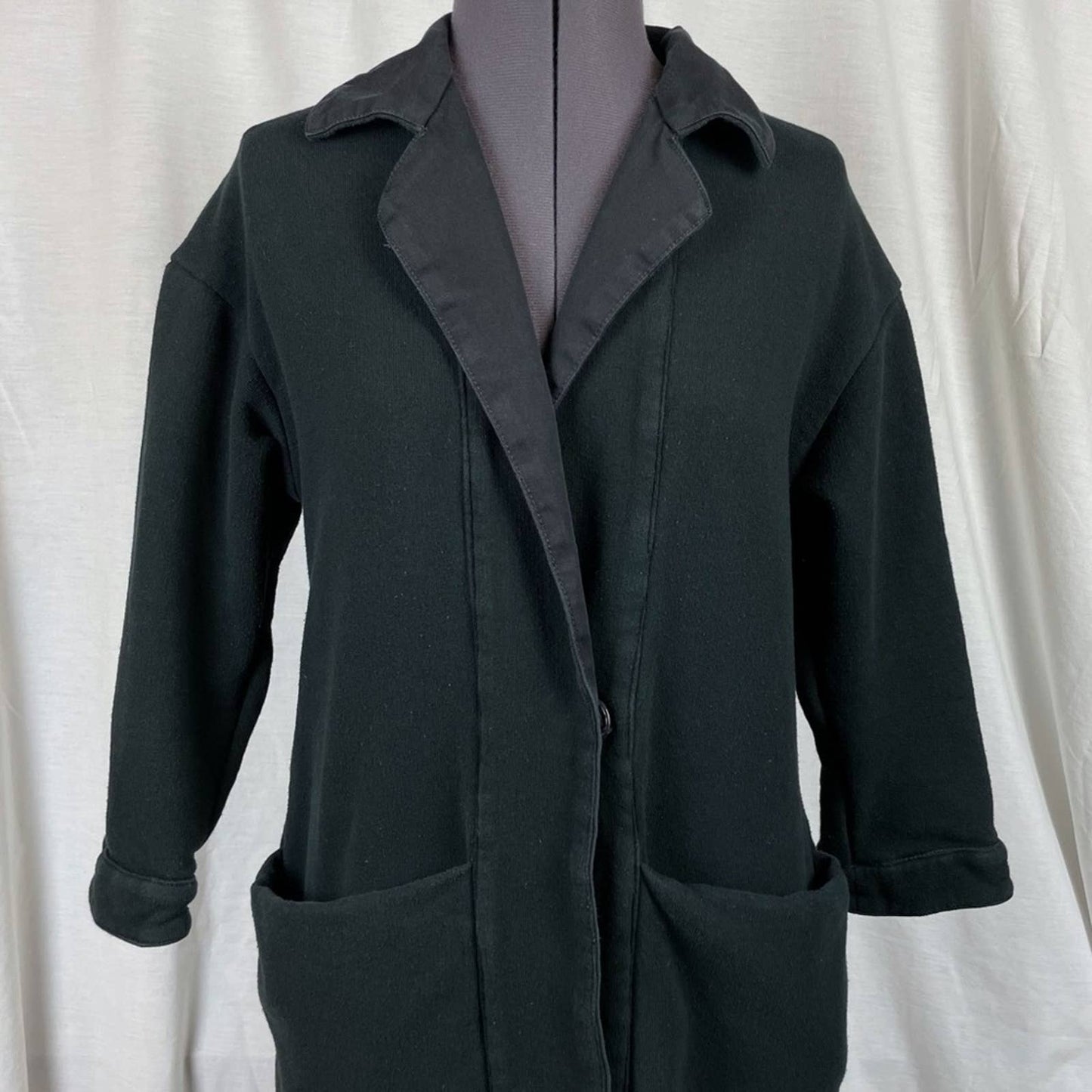 Esby Ramona Duster Style Long Black Knit Cotton Cardigan Minimalist Jacket Size S