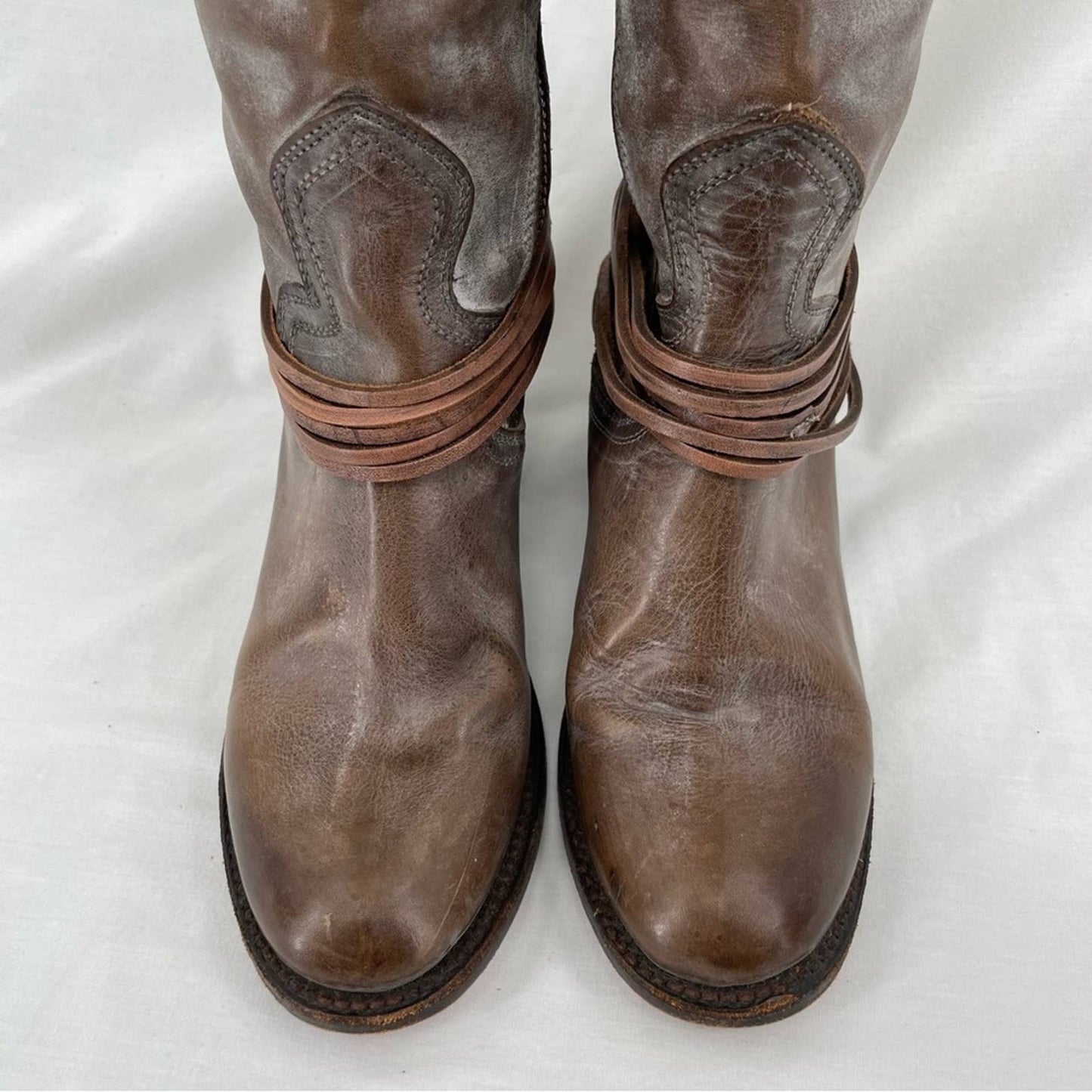 Freebird by Steven Coal Grey Gray Brown Lace Up Tall Distressed Leather Boots Size 7