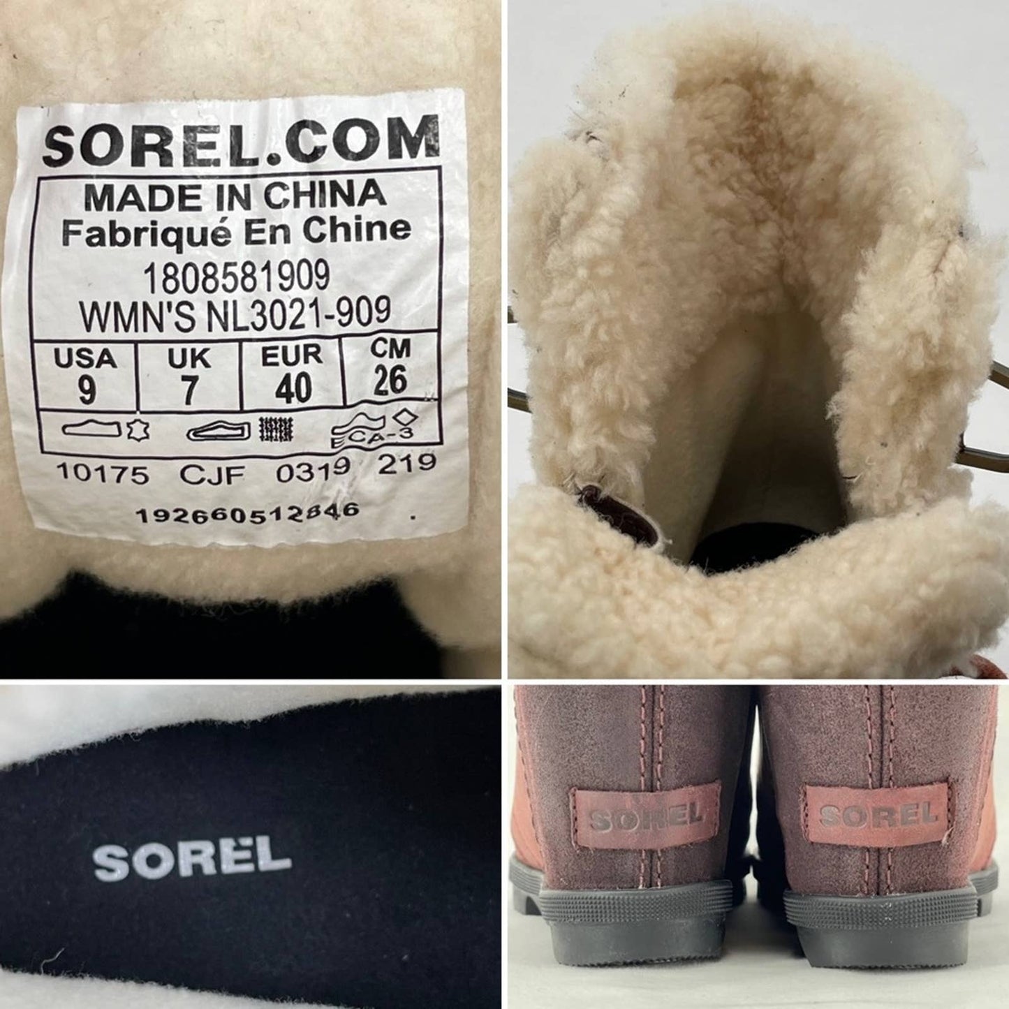 Sorel Joan of Arctic II Cattail Leather Suede Shearling Trim Wedge Mid Boots Size 9