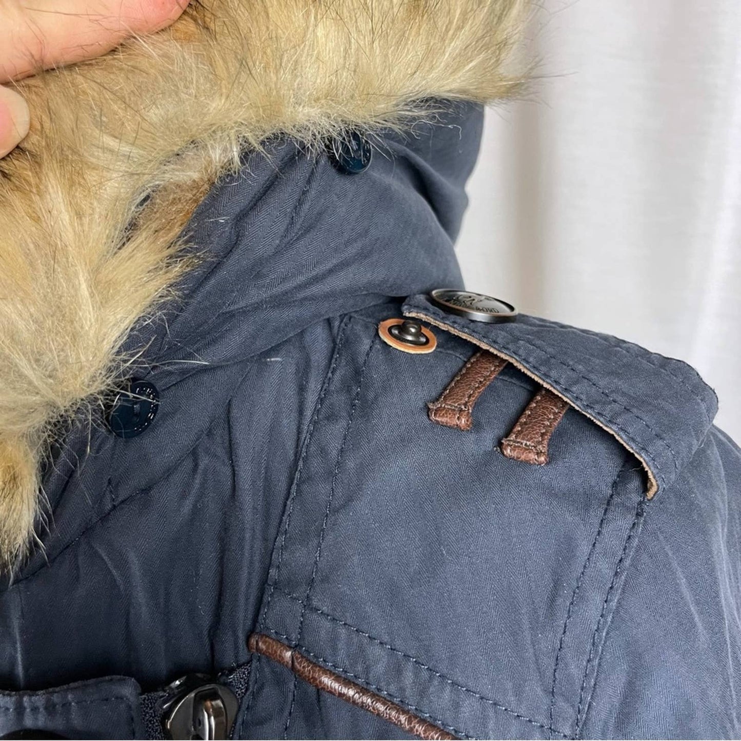 Naketano Navy Parka Dark Blue Long Plush Lined Heavy Faux Fur Hood Winter Coat Size S