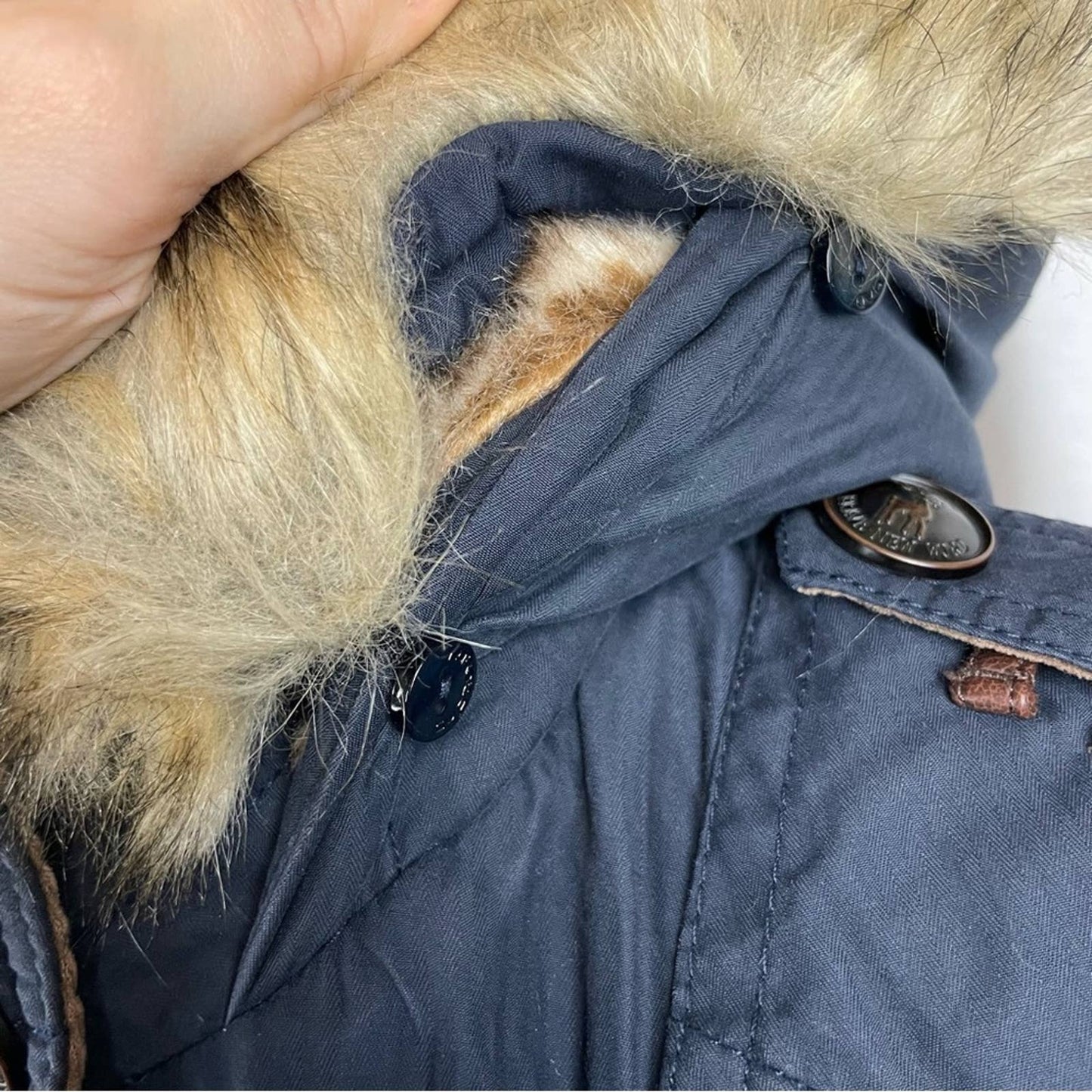 Naketano Navy Parka Dark Blue Long Plush Lined Heavy Faux Fur Hood Winter Coat Size S