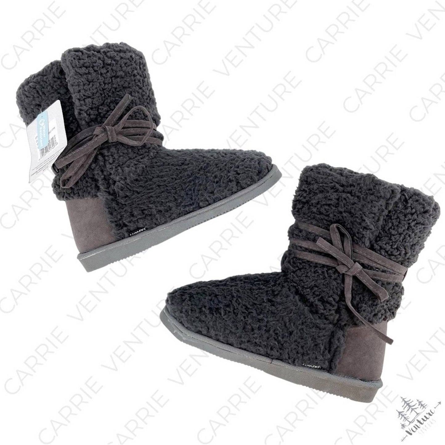 NWT Lukees by Muk Luks Clementine Fuzzy Cozy Slipper Booties Dark Gray Grey Size 8