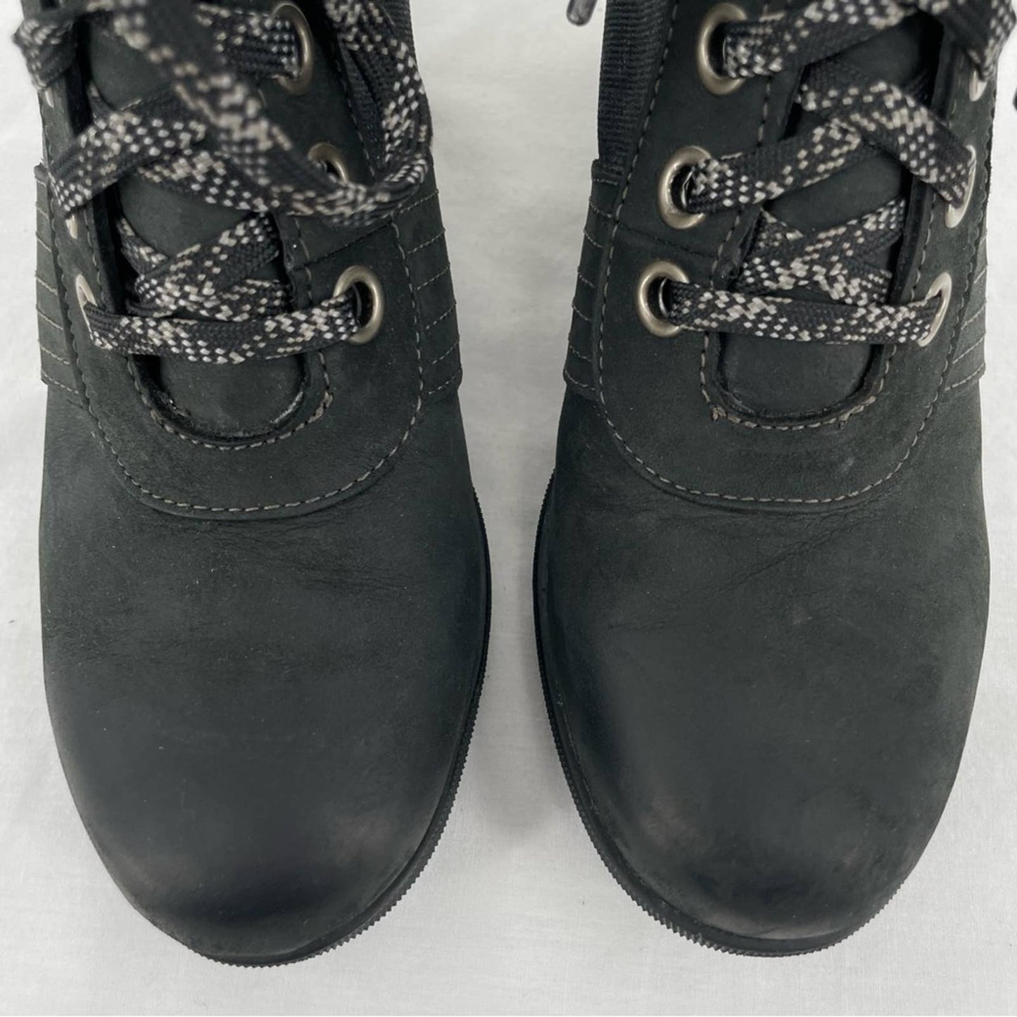 Sorel Womens Lexie Wedge Boot Black Leather Waterproof Canvas Winter Booties Size 8.5