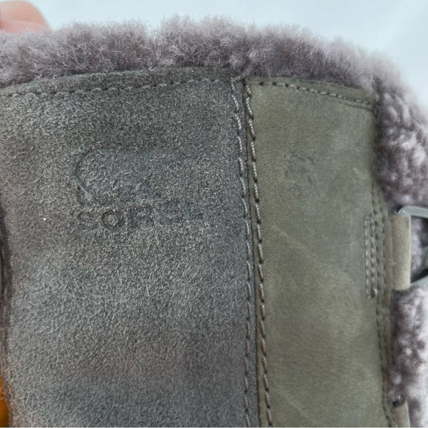 Sorel Joan of Arctic Wedge II Shearling Leather Boots Quarry Grey Greige Size 9.5