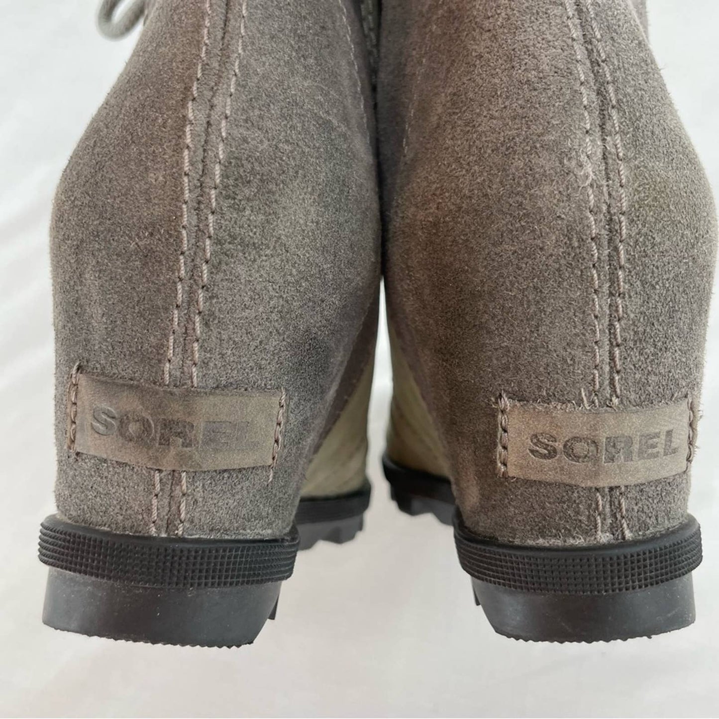 Sorel Joan of Arctic Wedge II Shearling Leather Boots Quarry Grey Greige Size 9.5