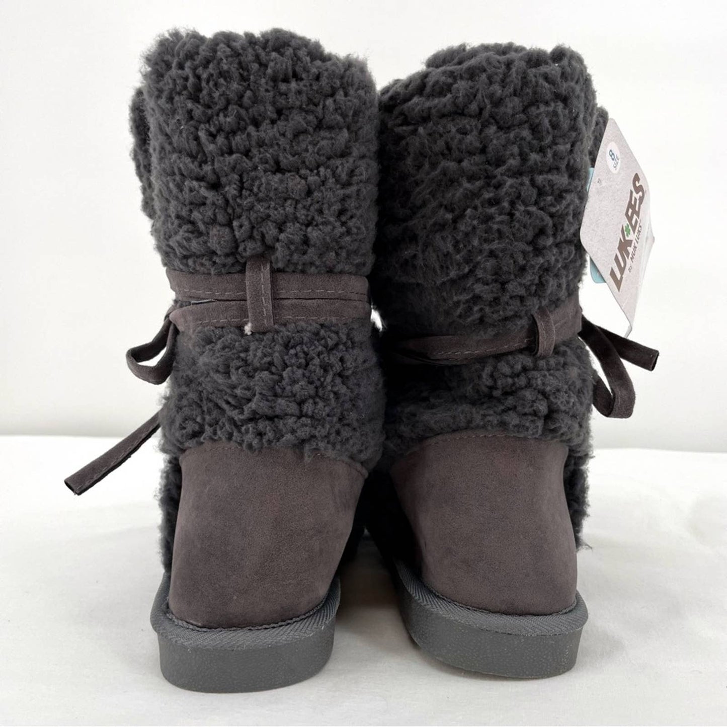 NWT Lukees by Muk Luks Clementine Fuzzy Cozy Slipper Booties Dark Gray Grey Size 8