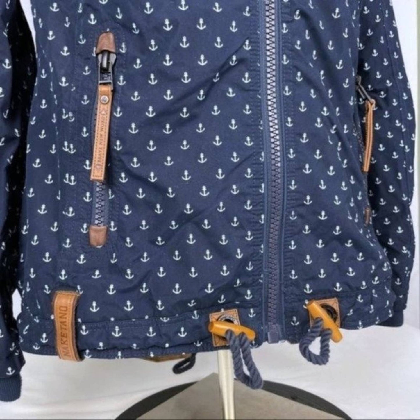 Naketano Navy Blue White Anchor Print Parka Jacket Herr Schlapp Von Schwanz Size S