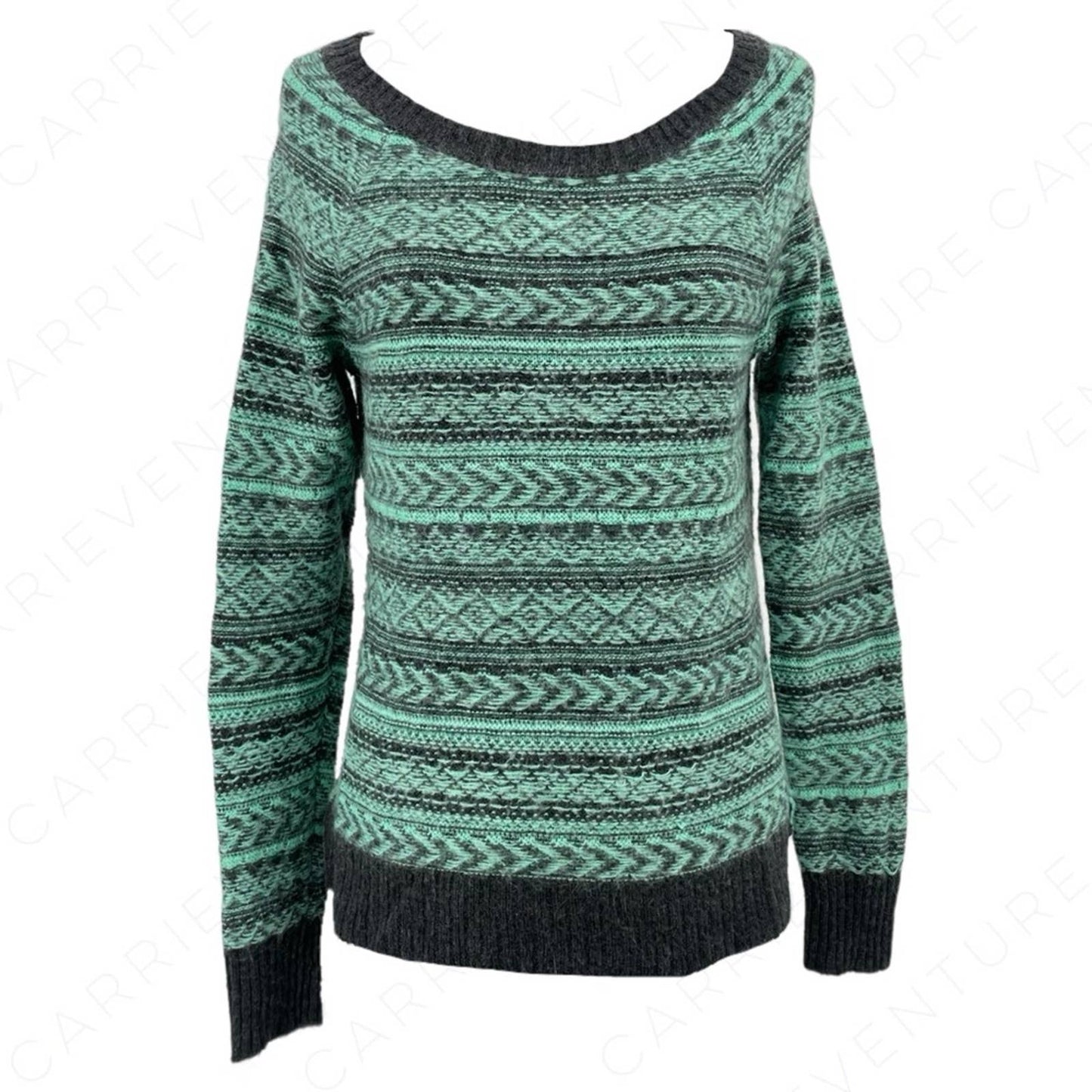 AEO American Eagle Wool Mohair Blend Stripe Geometric Mint Green Gray Sweater Size M