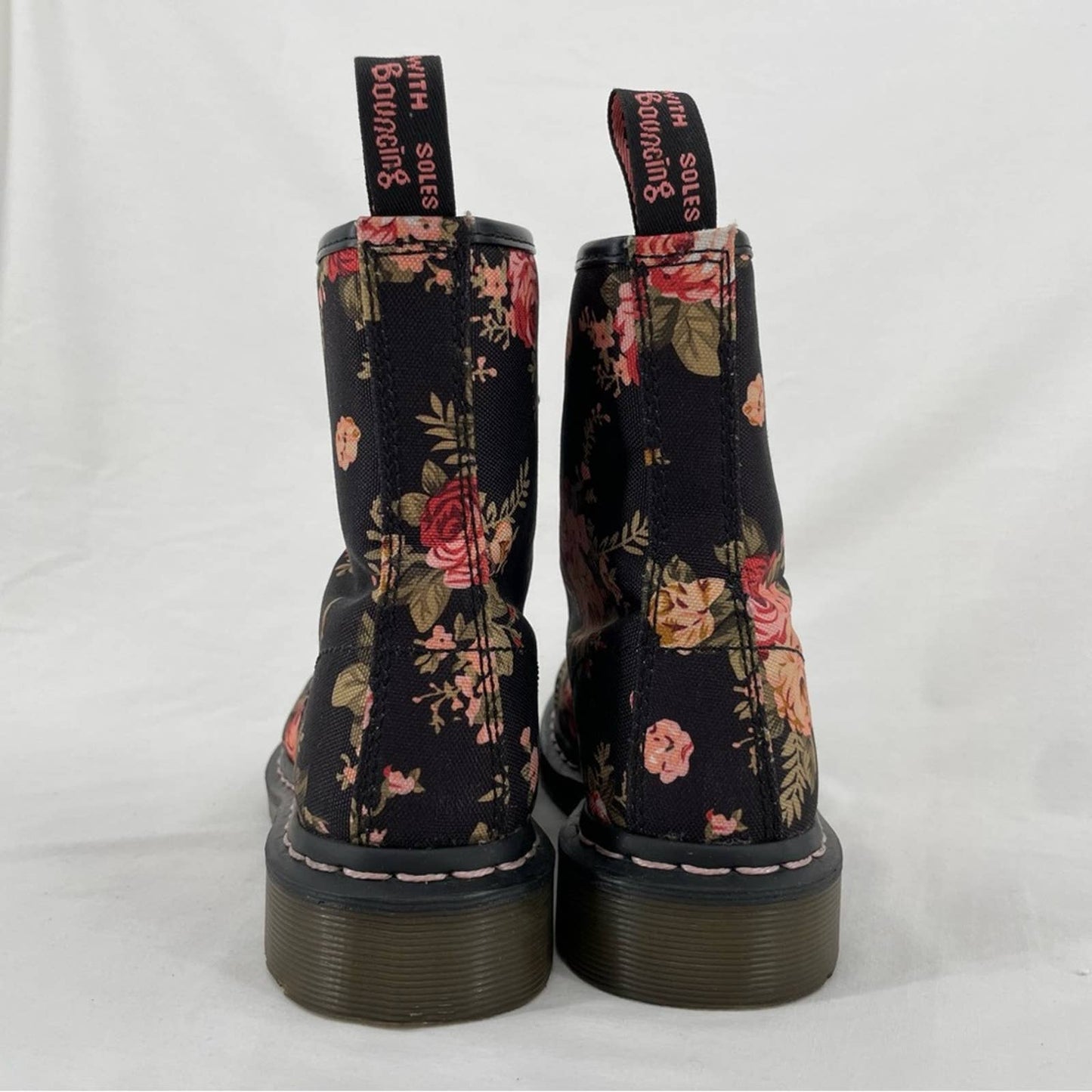 Dr. Martens 1460 Victorian Rose Antique Floral Black Canvas Combat Moto Boot Size 6