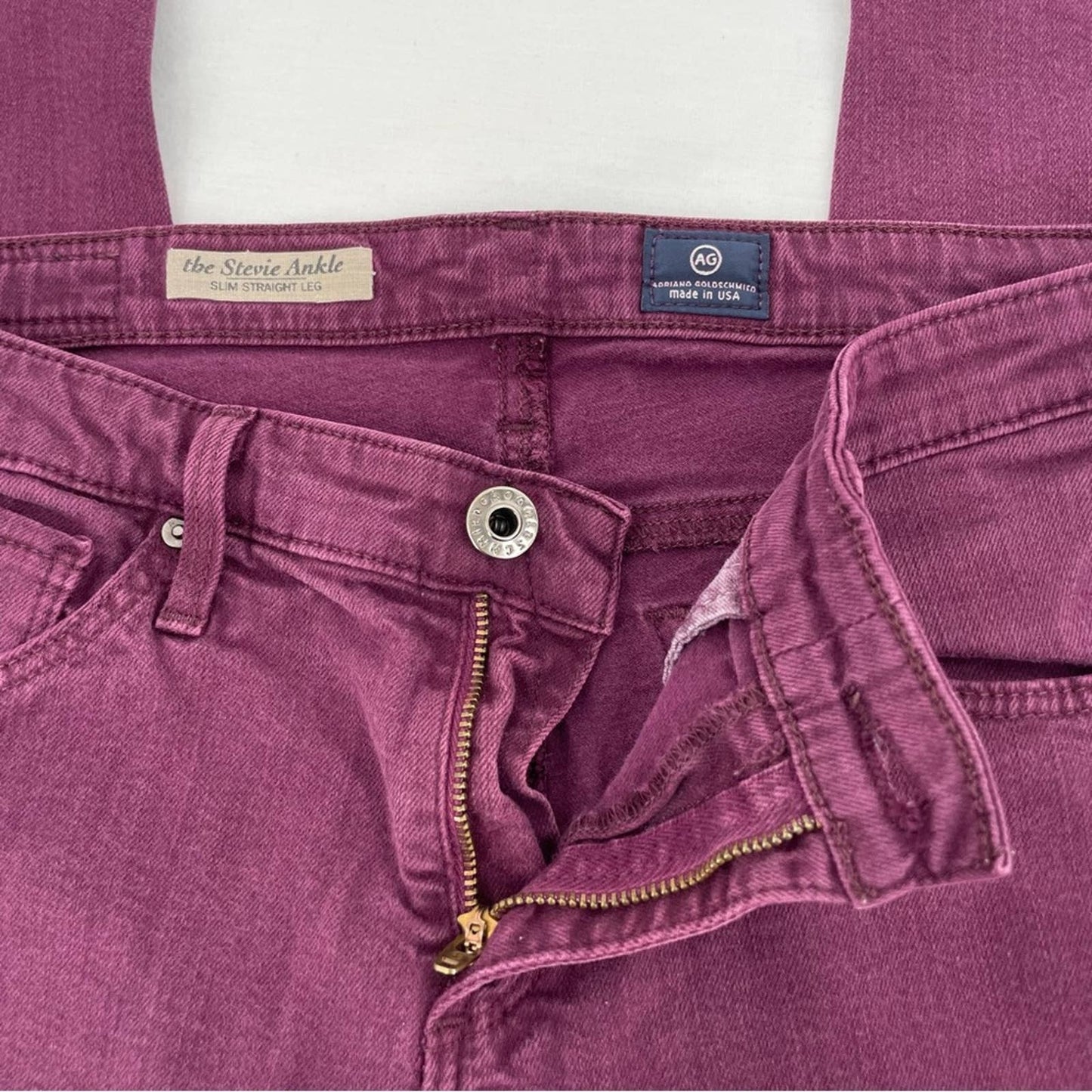 AG Adriano Goldschmied The Stevie Ankle Slim Straight Leg Purple Plum Jeans Size 27