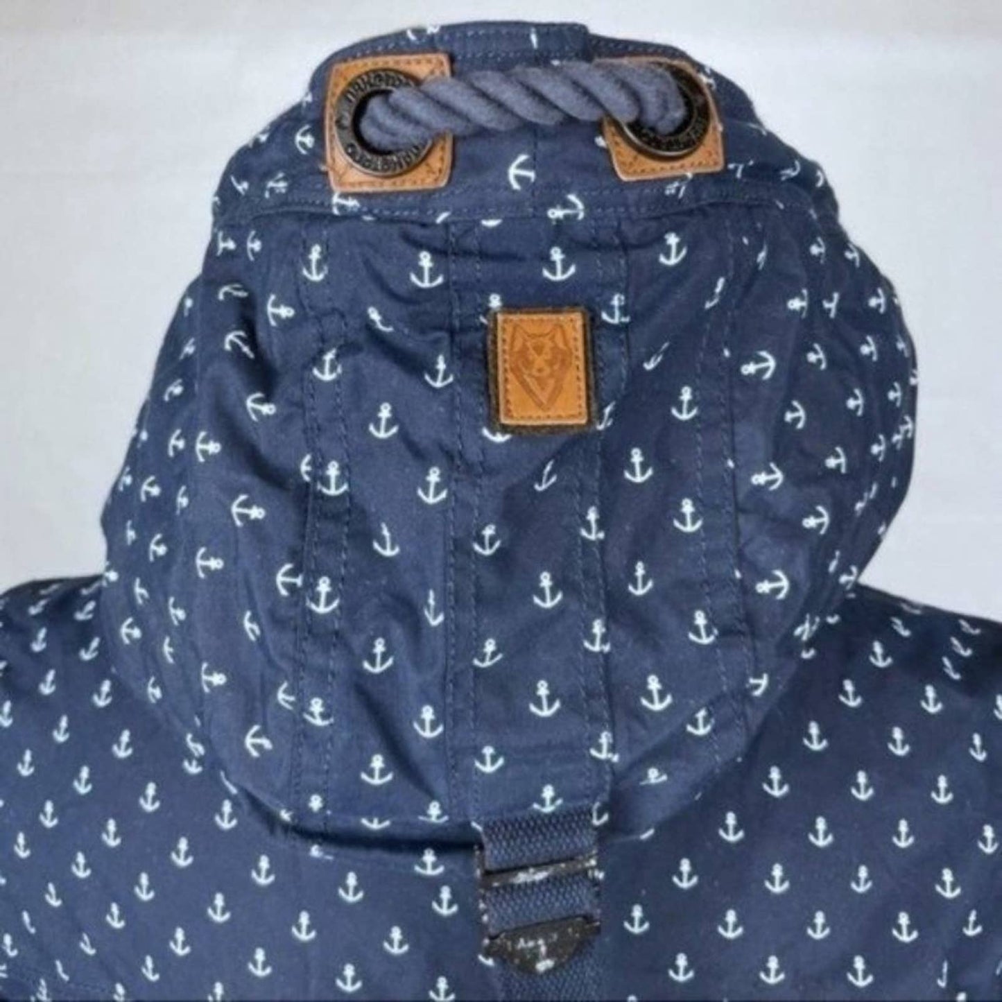 Naketano Navy Blue White Anchor Print Parka Jacket Herr Schlapp Von Schwanz Size S
