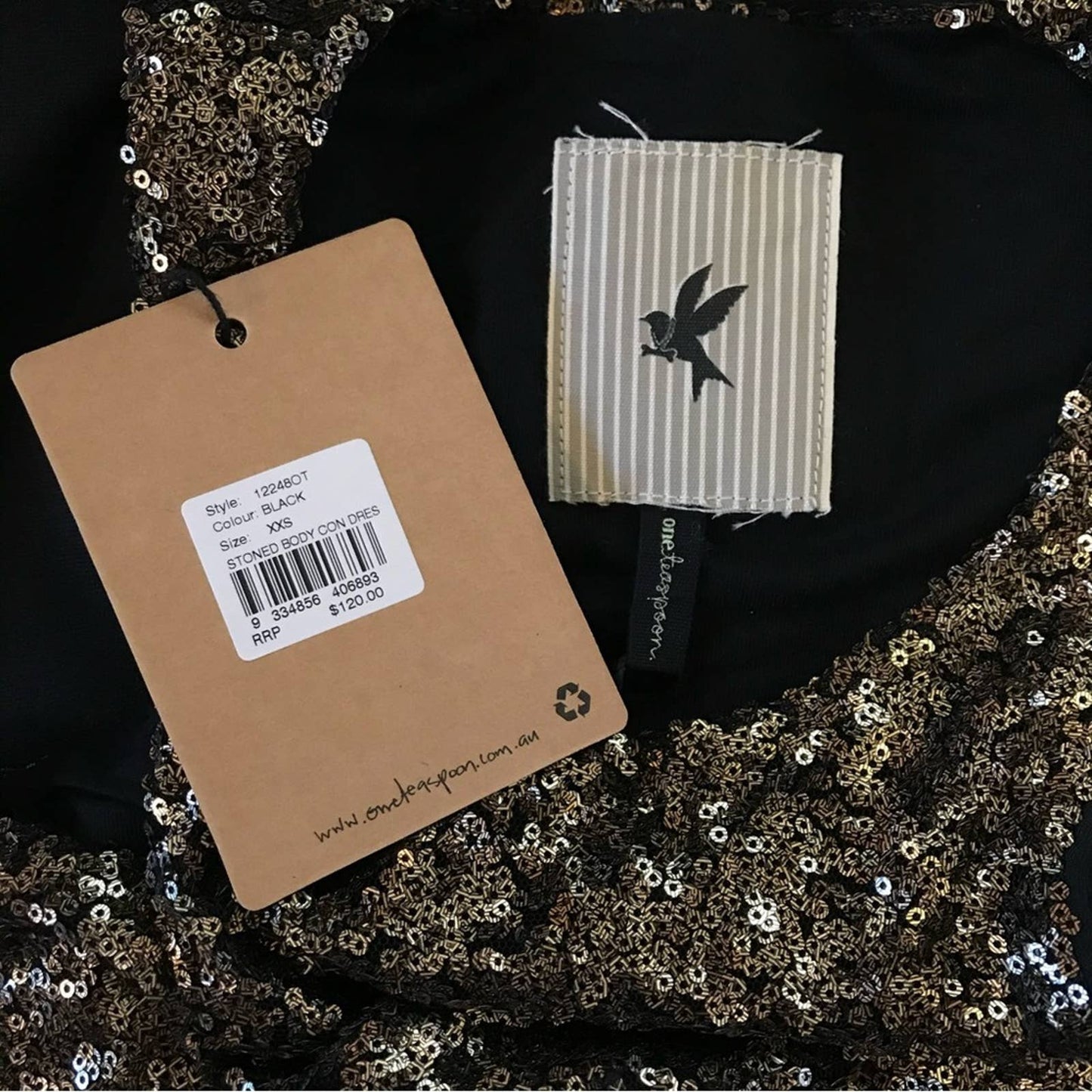 NWT OneTeaspoon Stoned Black Gold Sequin Bodycon Party NYE Holiday Dress Size XXS